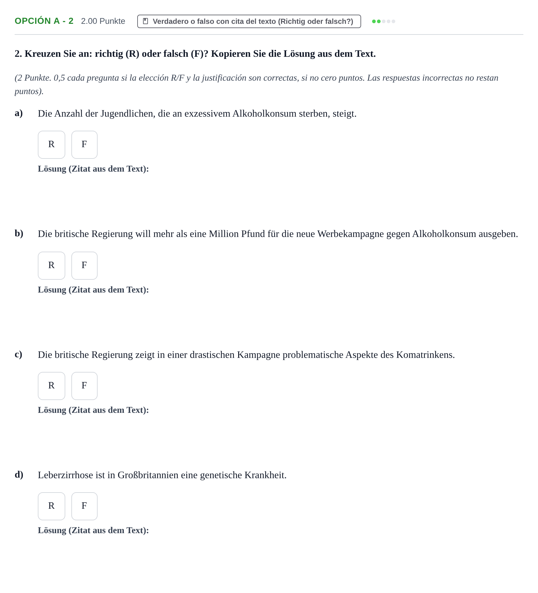Enunciado: Opción A - 2 · Alemán PAU Asturias Ordinaria (2ª lengua extranjera) 2022
