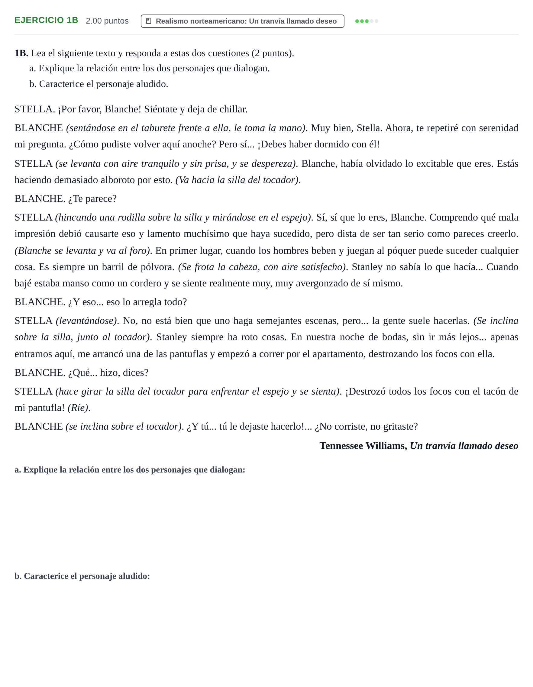 Enunciado: Ejercicio 1B · Artes Escénicas PAU Asturias Ordinaria 2022