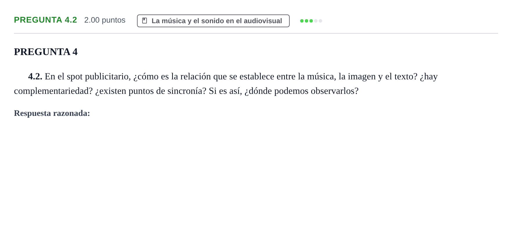 Enunciado: Pregunta 4.2 · Cultura Audiovisual II PAU Asturias Ordinaria 2022