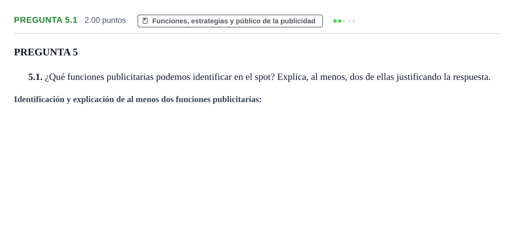 Enunciado: Pregunta 5.1 · Cultura Audiovisual II PAU Asturias Ordinaria 2022