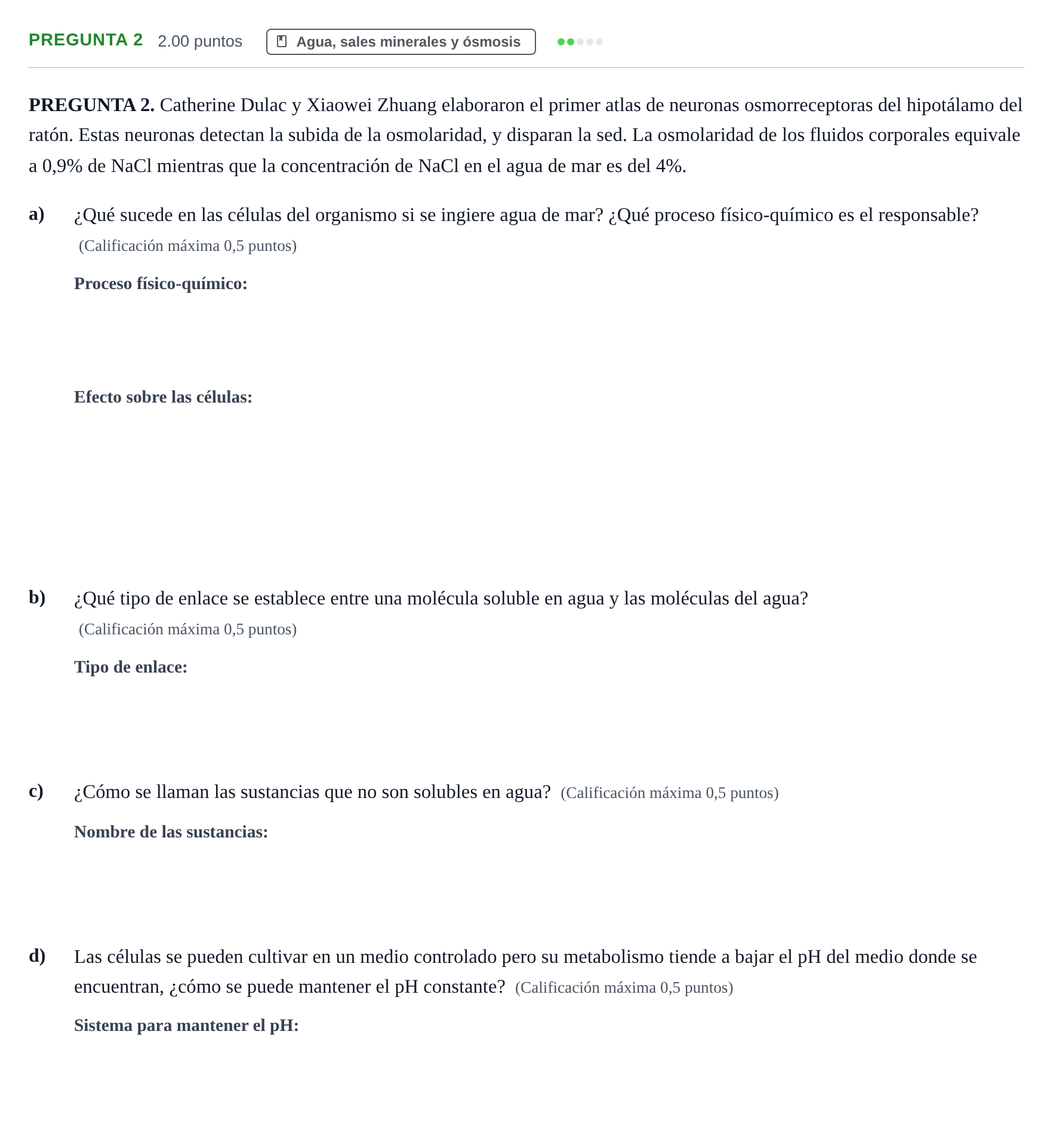 Enunciado: Pregunta 2 · Biología PAU Asturias Extraordinaria 2022