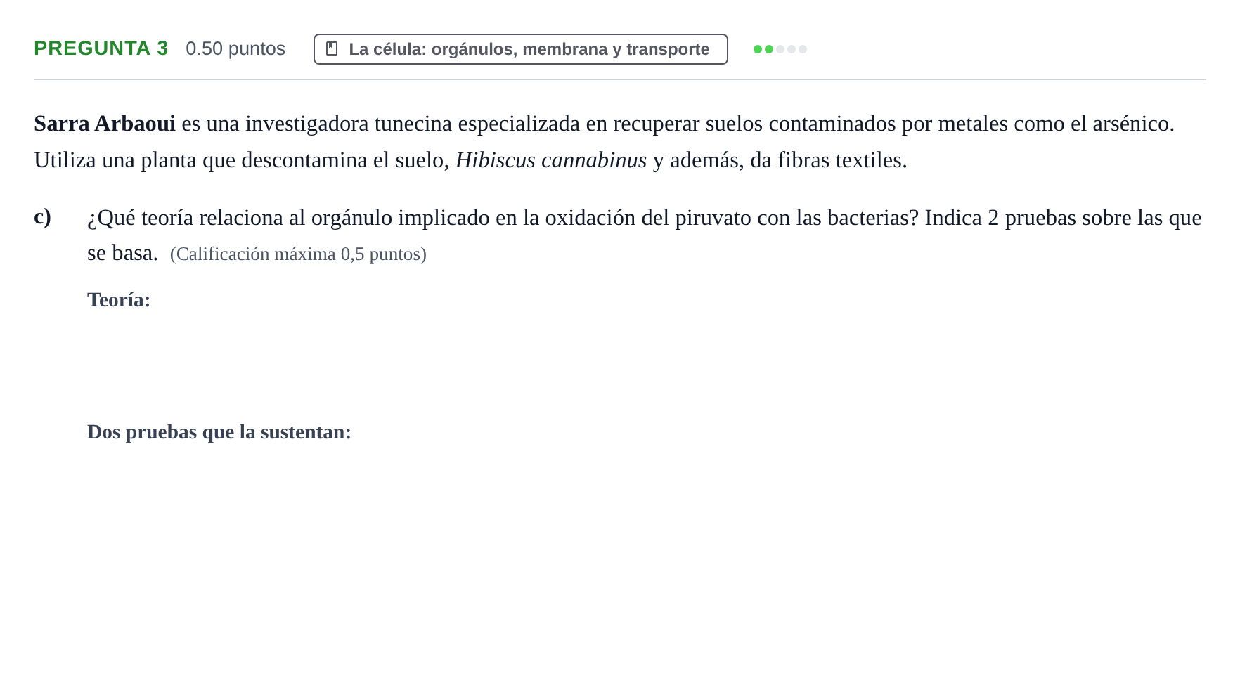 Enunciado: Pregunta 3 - La célula · Biología PAU Asturias Extraordinaria 2022