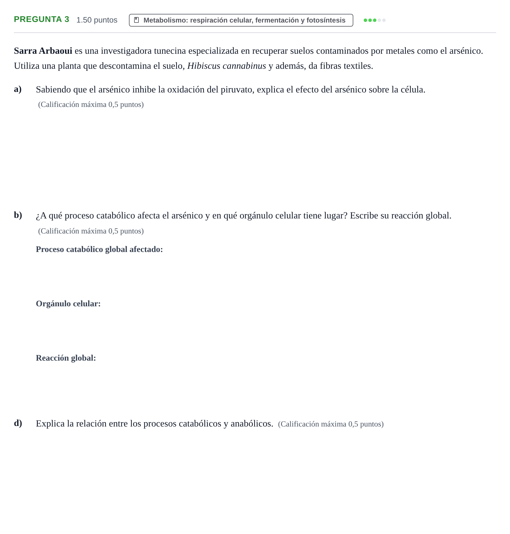 Enunciado: Pregunta 3 - Metabolismo · Biología PAU Asturias Extraordinaria 2022