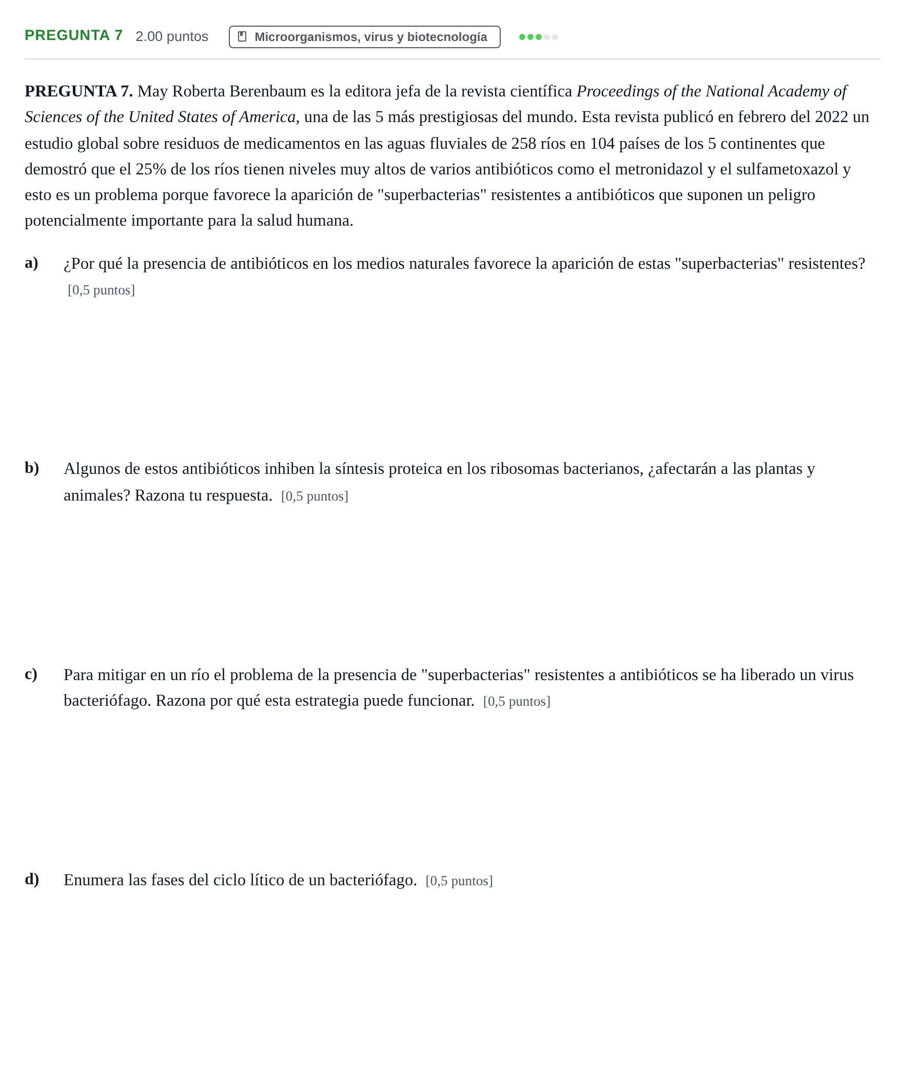 Enunciado: Pregunta 7 · Biología PAU Asturias Extraordinaria 2022