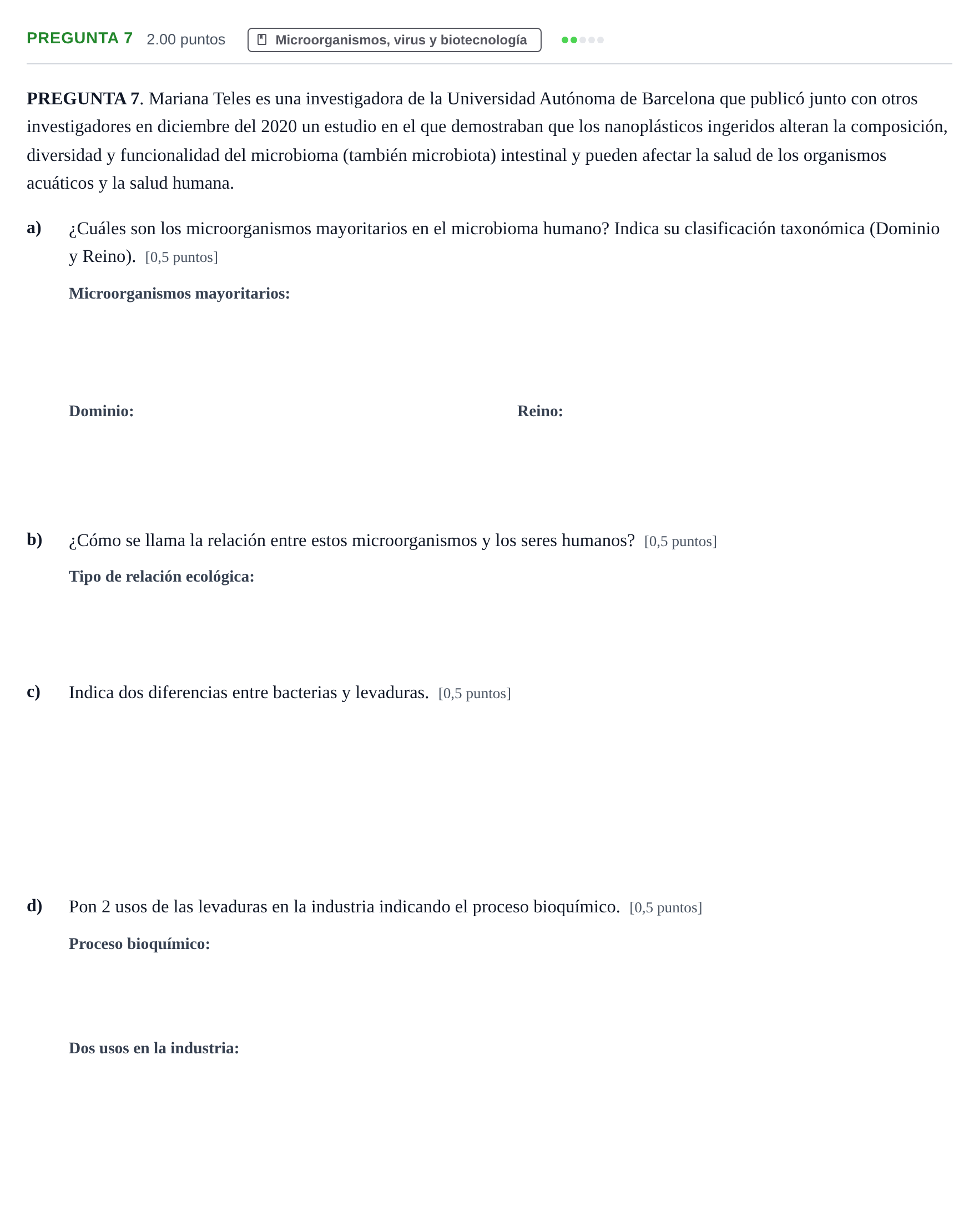 Enunciado: Pregunta 7 · Biología PAU Asturias Ordinaria 2022