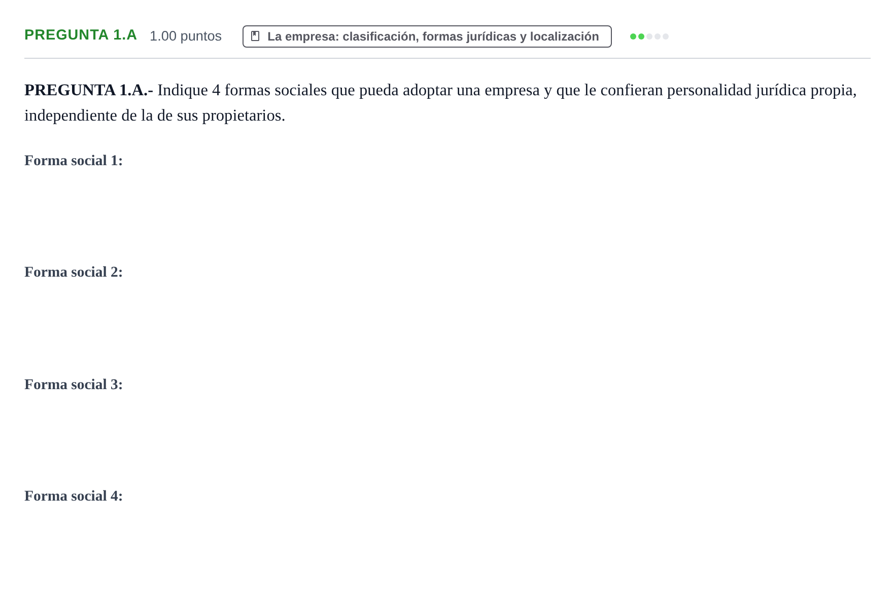 Enunciado: Pregunta 1.A · Empresa y Diseño de Modelos de Negocio PAU Asturias Ordinaria 2022