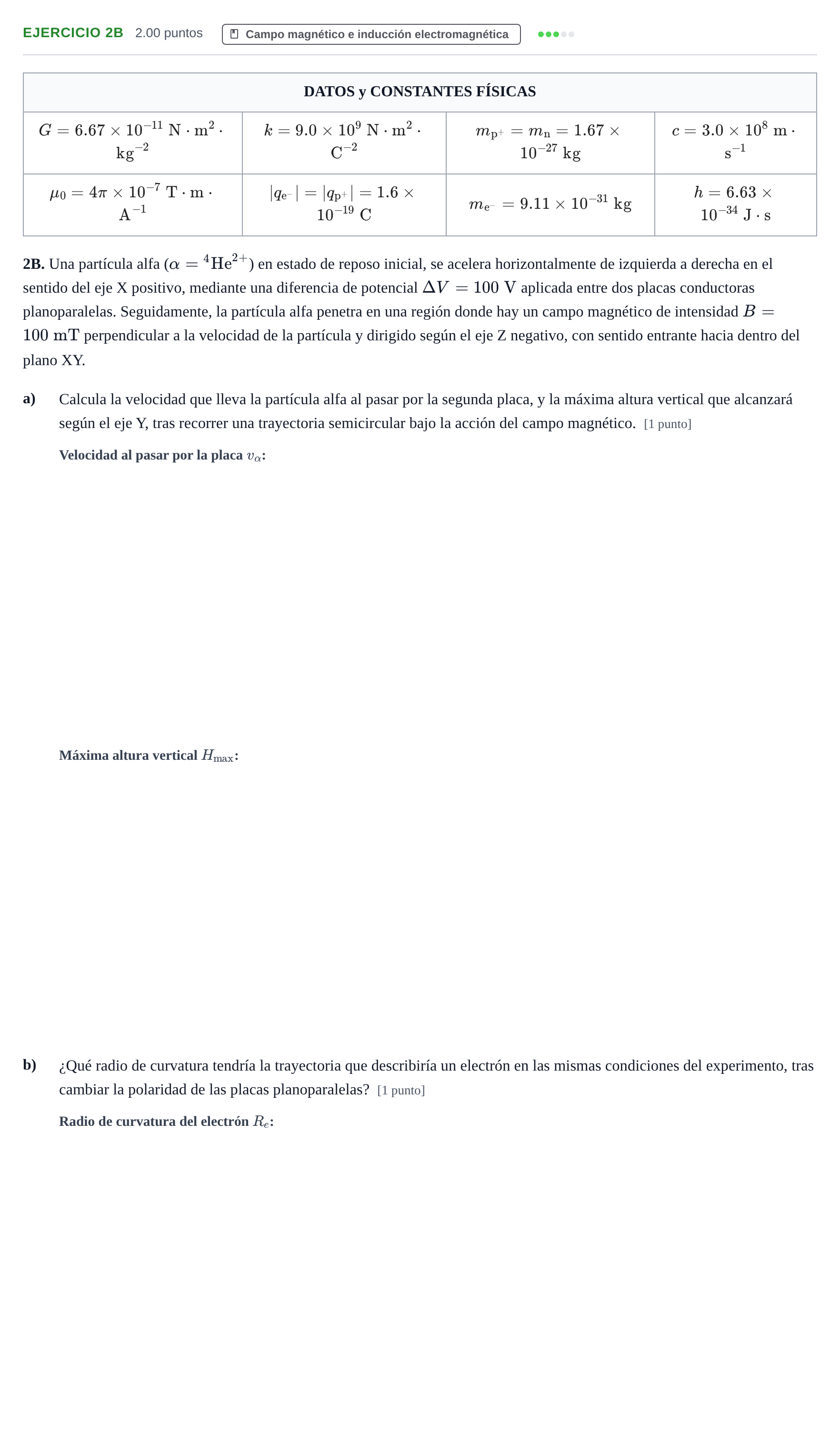 Enunciado: Ejercicio 2B · Física PAU Asturias Extraordinaria 2022