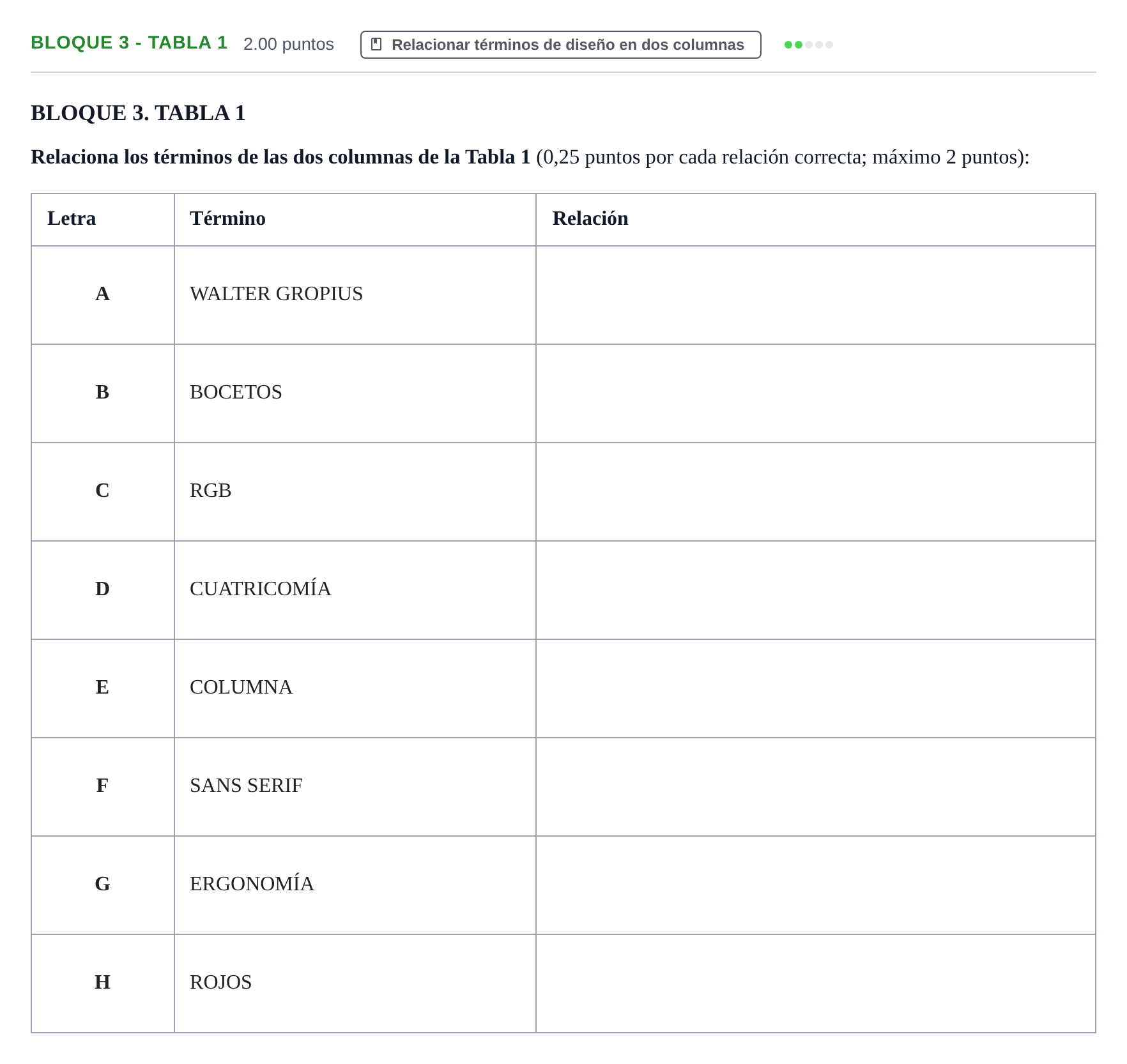 Enunciado: Bloque 3 - Tabla 1 · Diseño PAU Extremadura Ordinaria 2021
