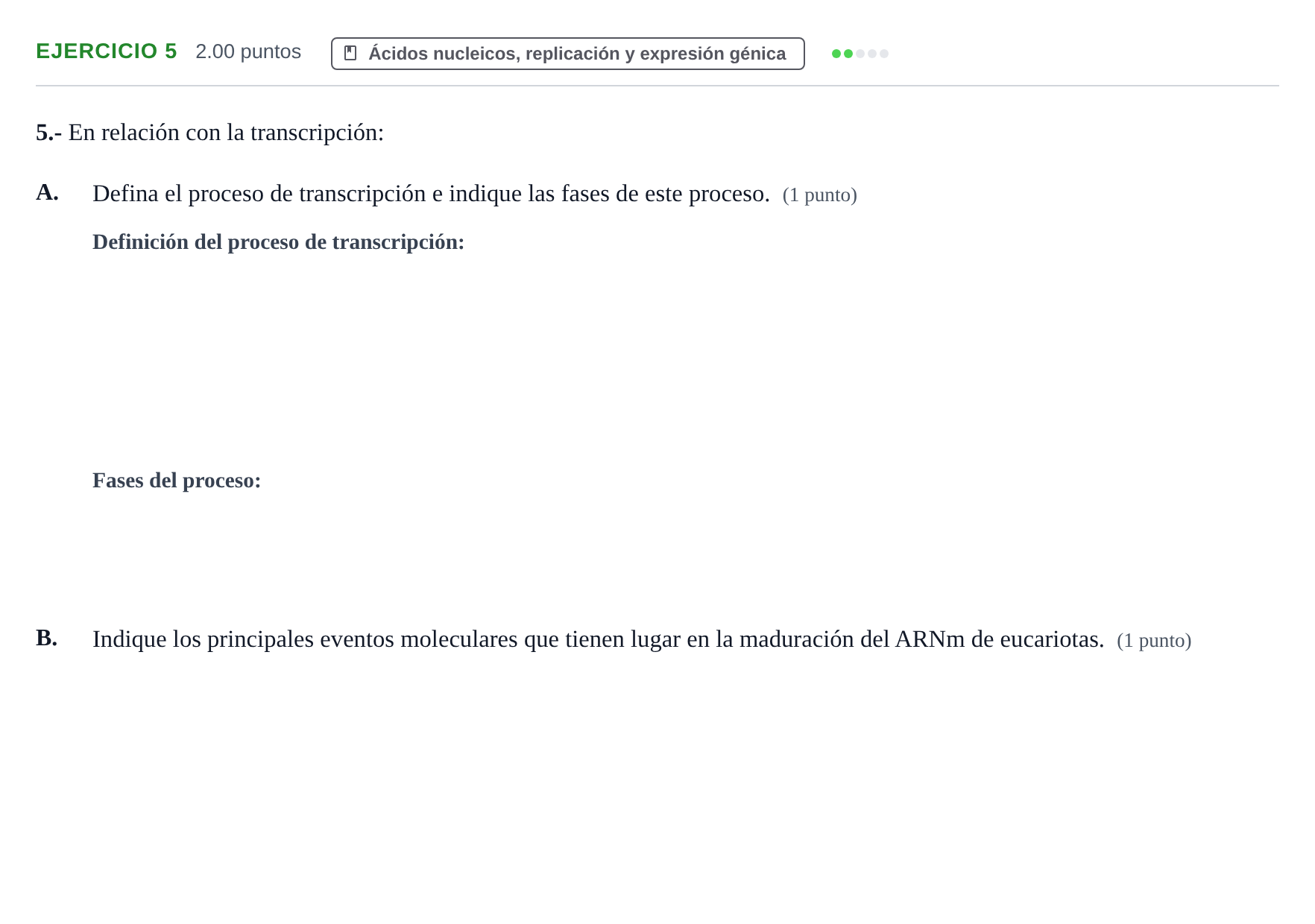 Enunciado: Problema 5 · Biología PAU Extremadura Ordinaria 2021