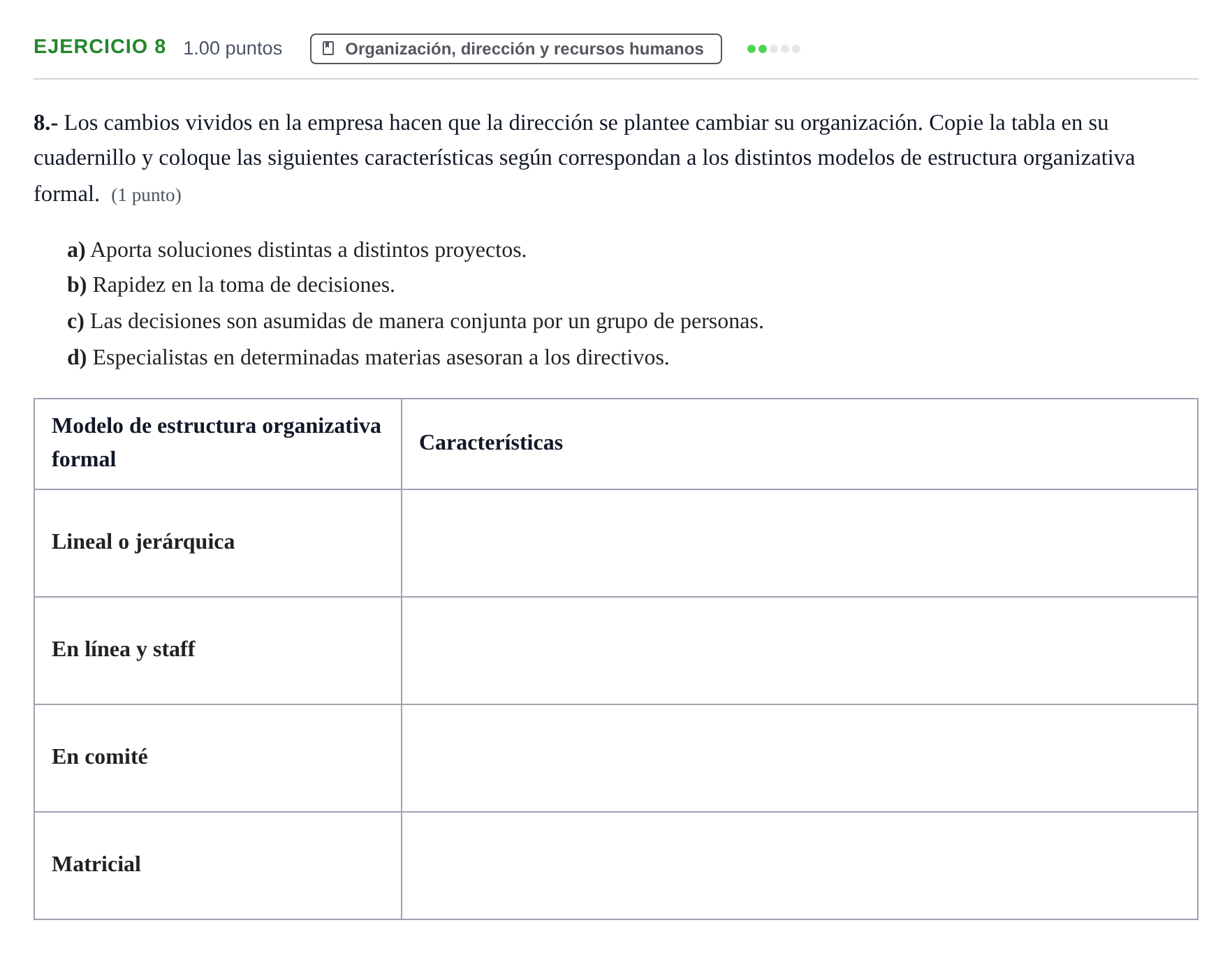 Enunciado: Problema 8 · Empresa y Diseño de Modelos de Negocio PAU Extremadura Ordinaria 2021