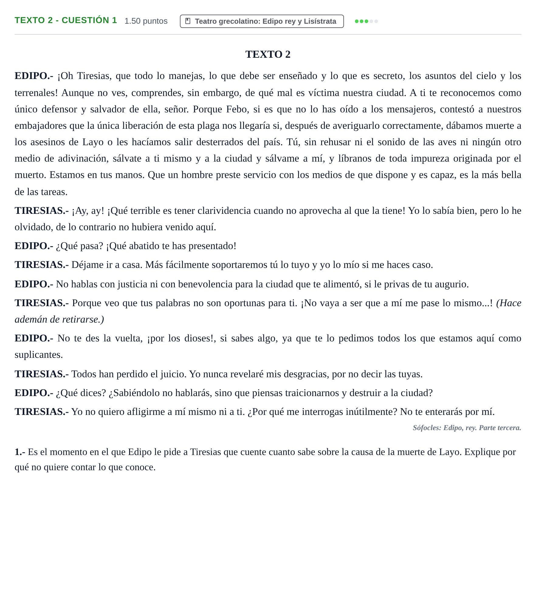 Enunciado: Ejercicio Texto 2 - Cuestión 1 · Artes Escénicas PAU Extremadura Ordinaria 2021