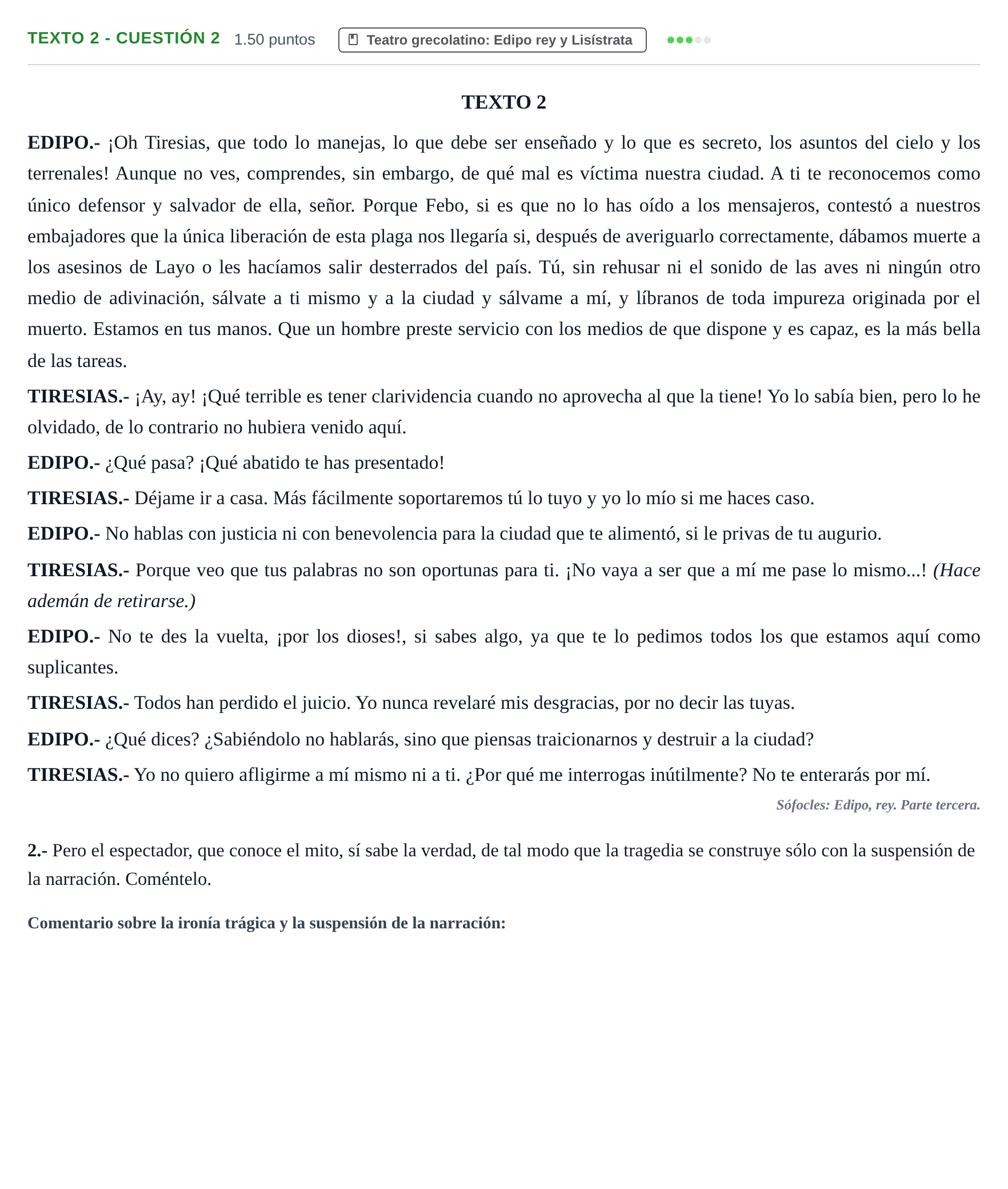 Enunciado: Ejercicio Texto 2 - Cuestión 2 · Artes Escénicas PAU Extremadura Ordinaria 2021