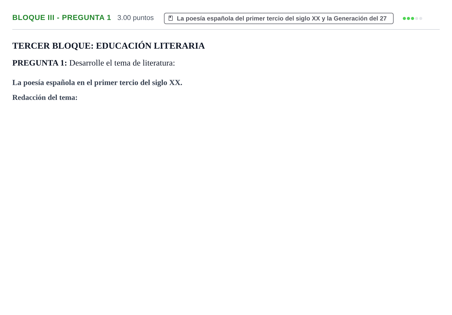 Enunciado: Bloque III - Pregunta 1 · Lengua Castellana y Literatura II PAU Extremadura Ordinaria 2021