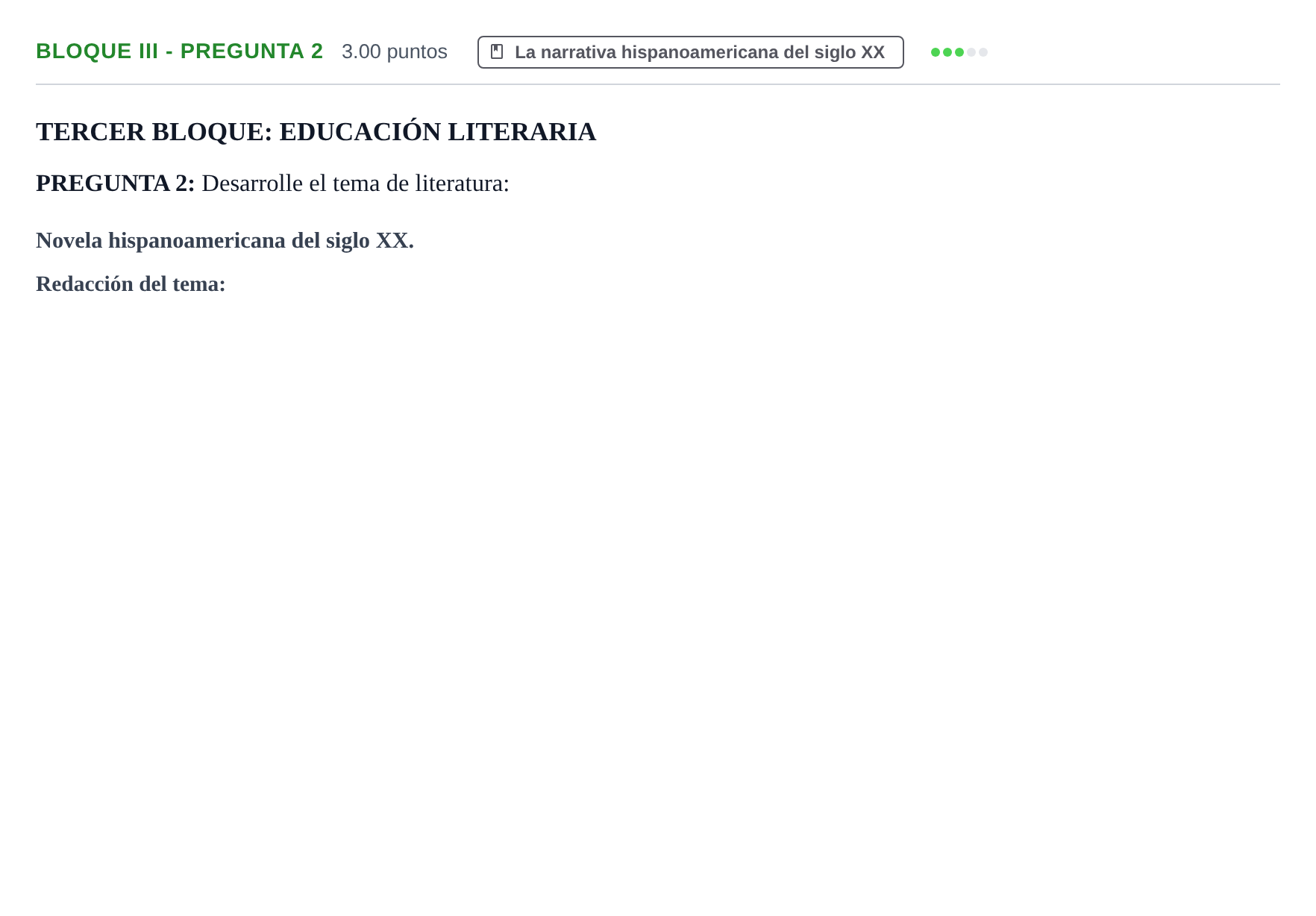 Enunciado: Bloque III - Pregunta 2 · Lengua Castellana y Literatura II PAU Extremadura Ordinaria 2021