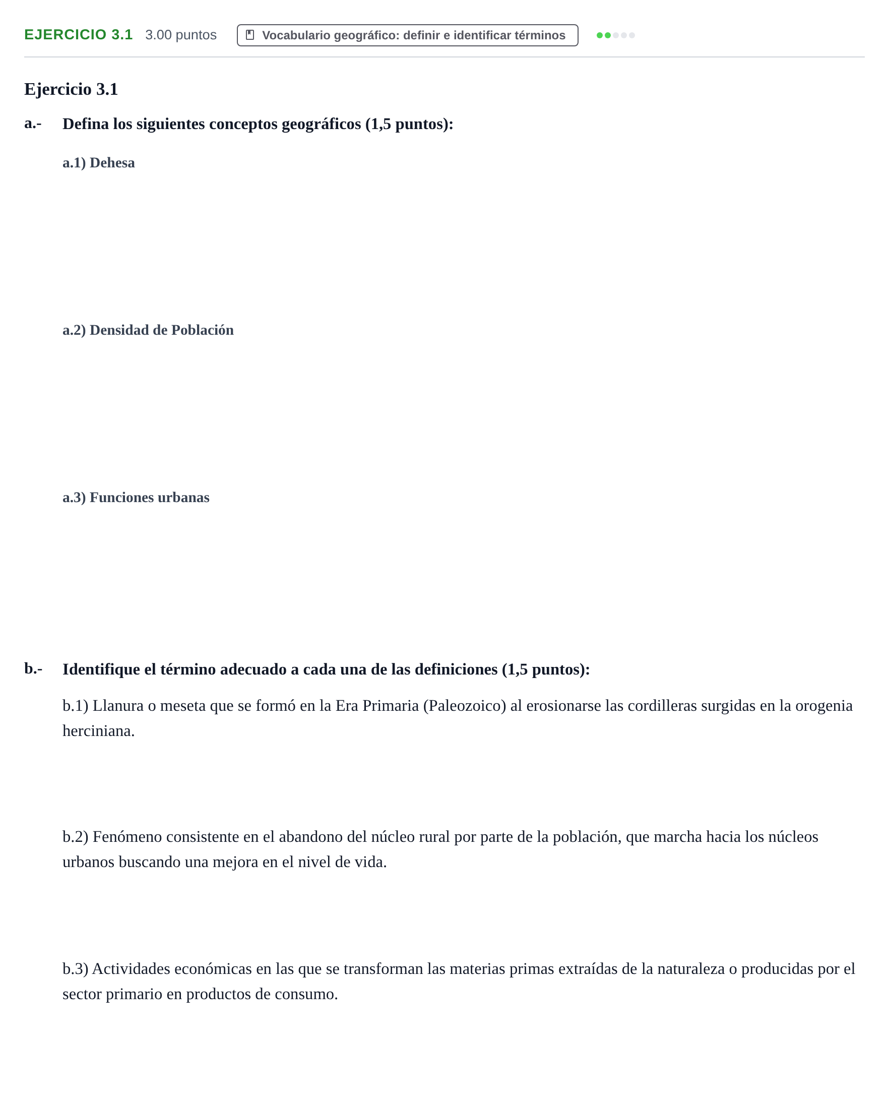 Enunciado: Ejercicio 3.1 · Geografía PAU Extremadura Ordinaria 2021
