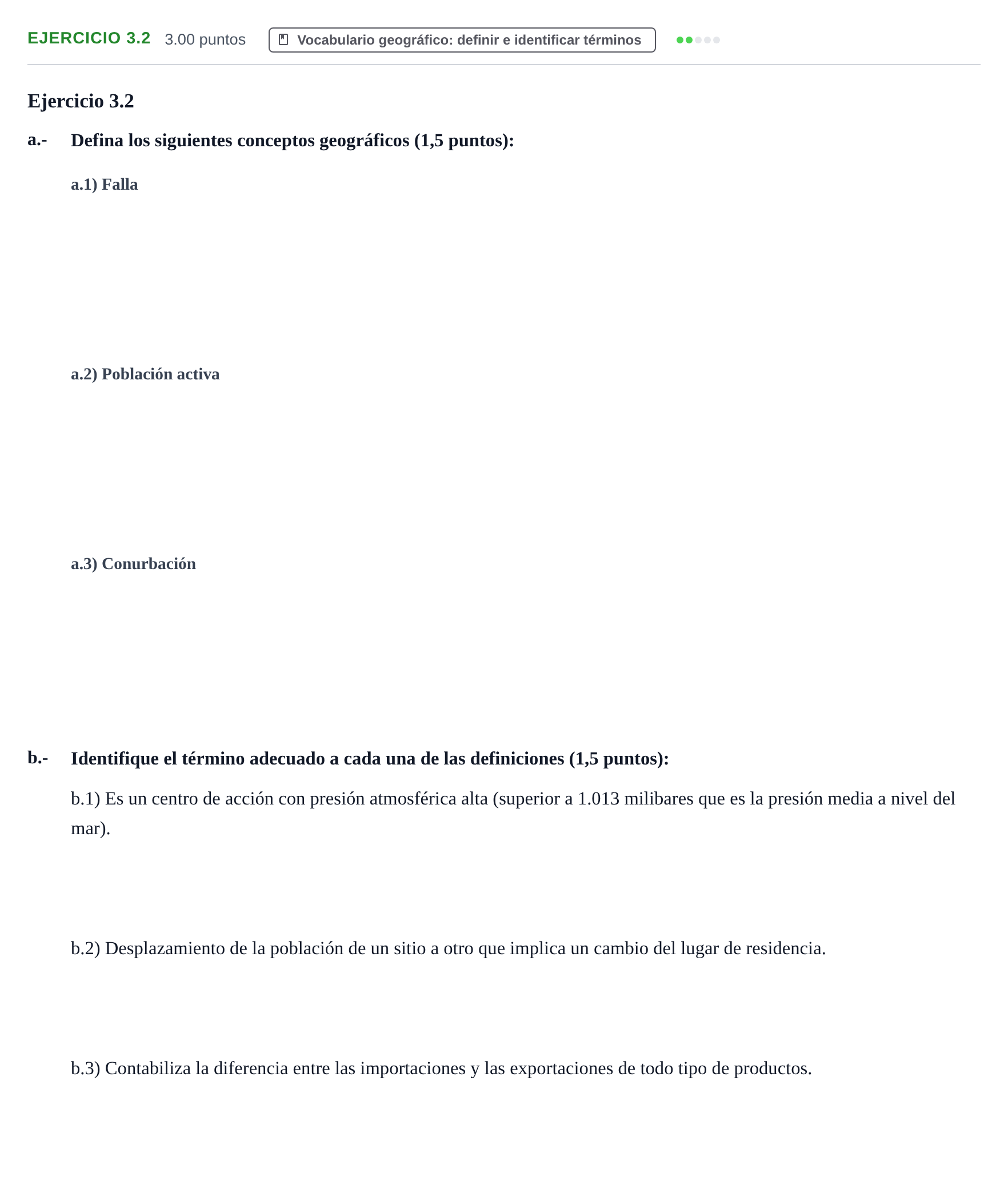 Enunciado: Ejercicio 3.2 · Geografía PAU Extremadura Ordinaria 2021