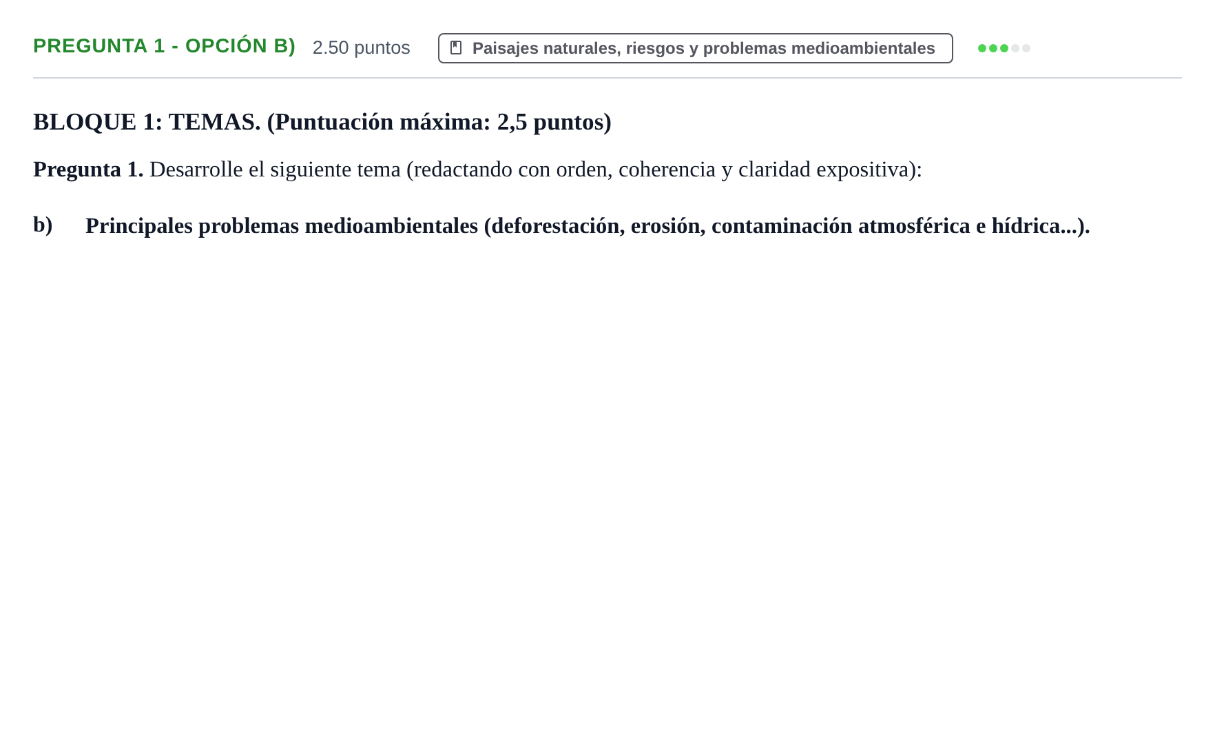 Enunciado: Pregunta 1 - Opción b) · Geografía PAU Extremadura Ordinaria 2021