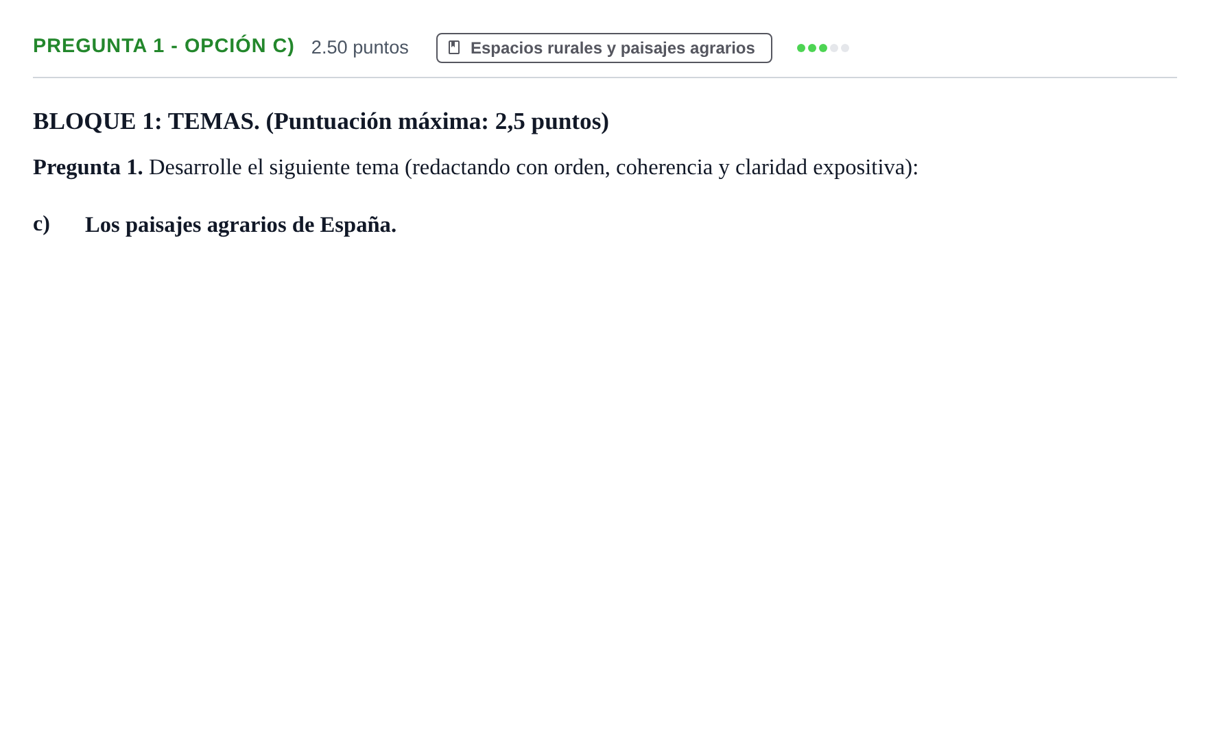 Enunciado: Pregunta 1 - Opción c) · Geografía PAU Extremadura Ordinaria 2021