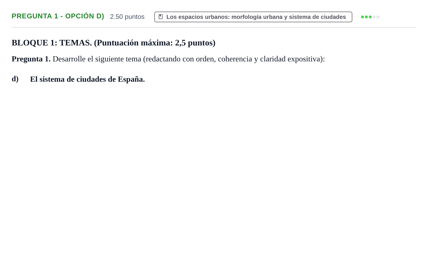 Enunciado: Pregunta 1 - Opción d) · Geografía PAU Extremadura Ordinaria 2021