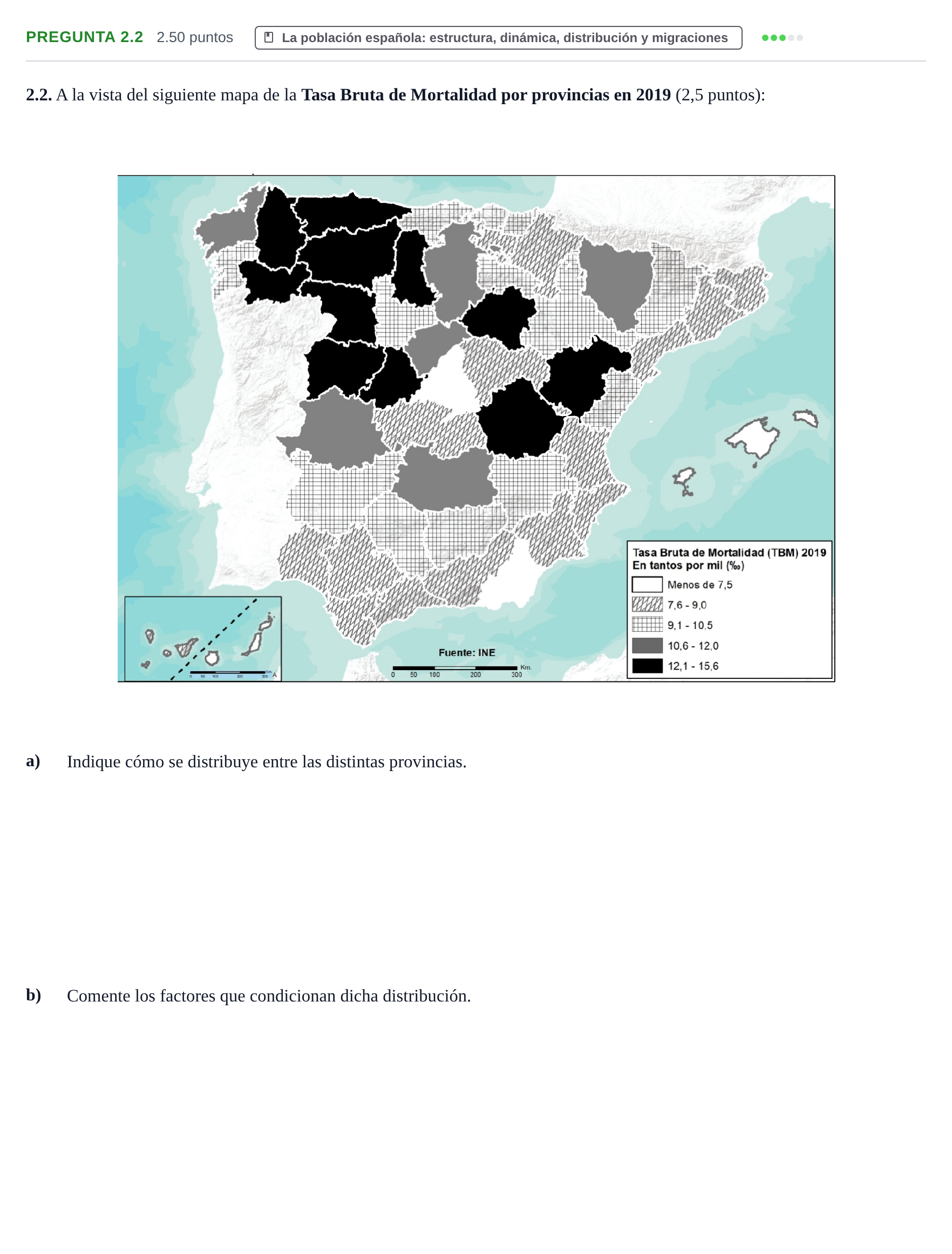 Enunciado: Pregunta 2.2 · Geografía PAU Extremadura Ordinaria 2021
