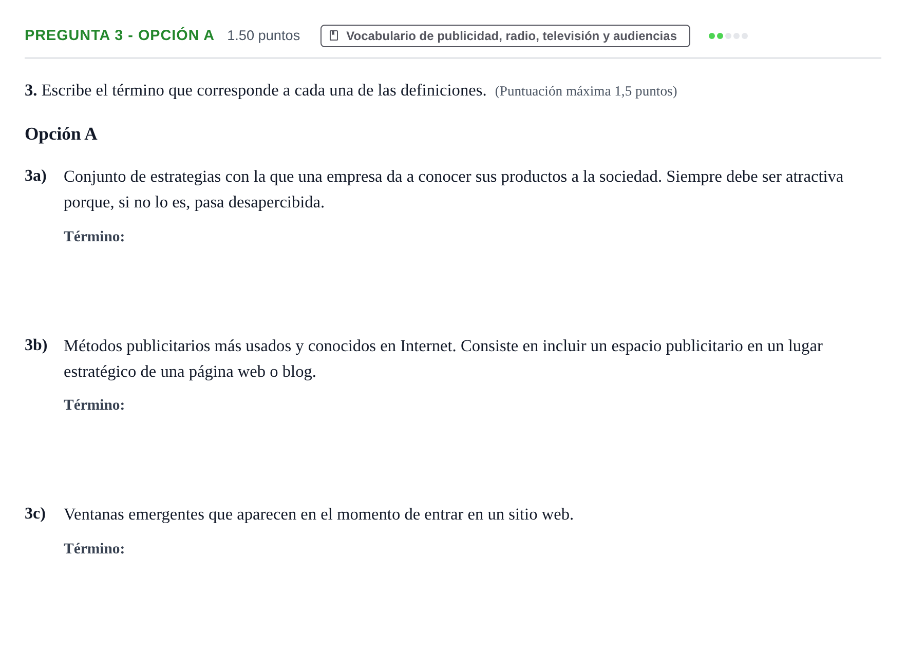 Enunciado: Pregunta 3 - Opción A · Cultura Audiovisual II PAU Extremadura Ordinaria 2021