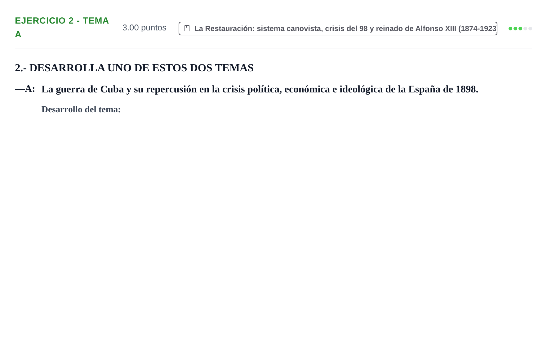 Enunciado: Ejercicio 2 - Tema A · Historia de España PAU Extremadura Ordinaria 2021