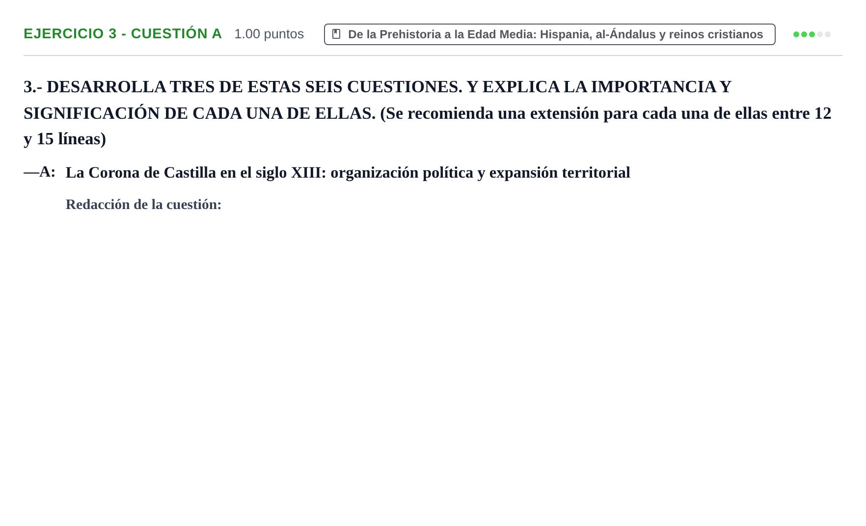 Enunciado: Ejercicio 3 - Cuestión A · Historia de España PAU Extremadura Ordinaria 2021
