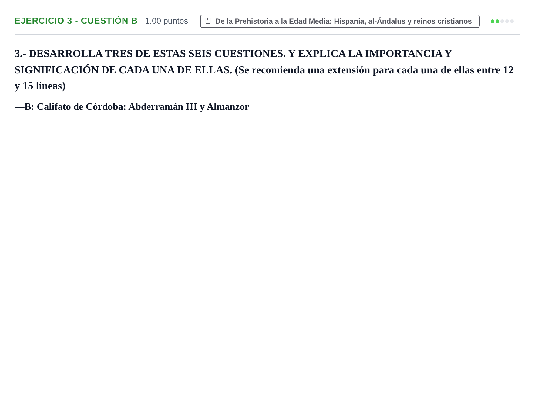 Enunciado: Ejercicio 3 - Cuestión B · Historia de España PAU Extremadura Ordinaria 2021