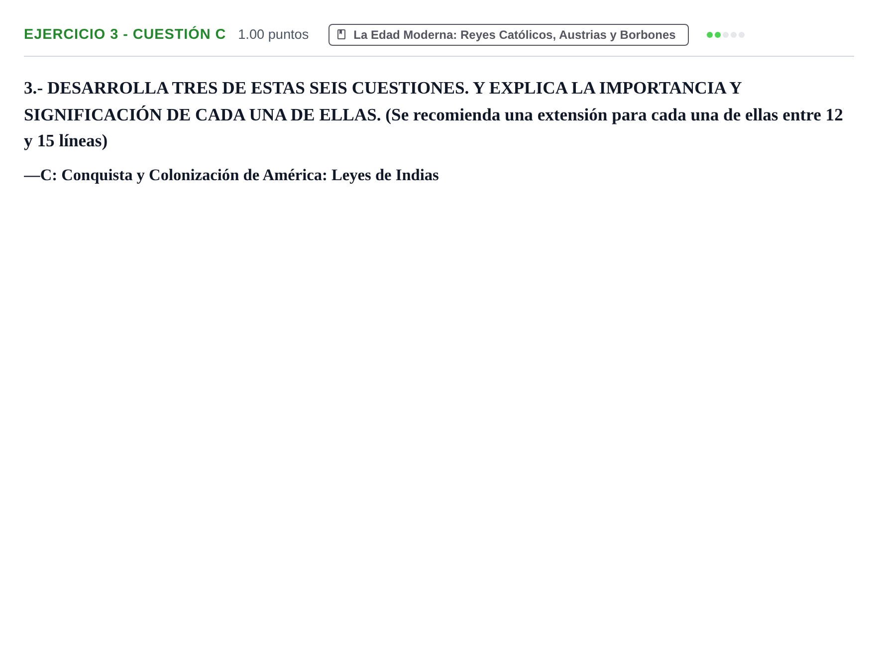 Enunciado: Ejercicio 3 - Cuestión C · Historia de España PAU Extremadura Ordinaria 2021
