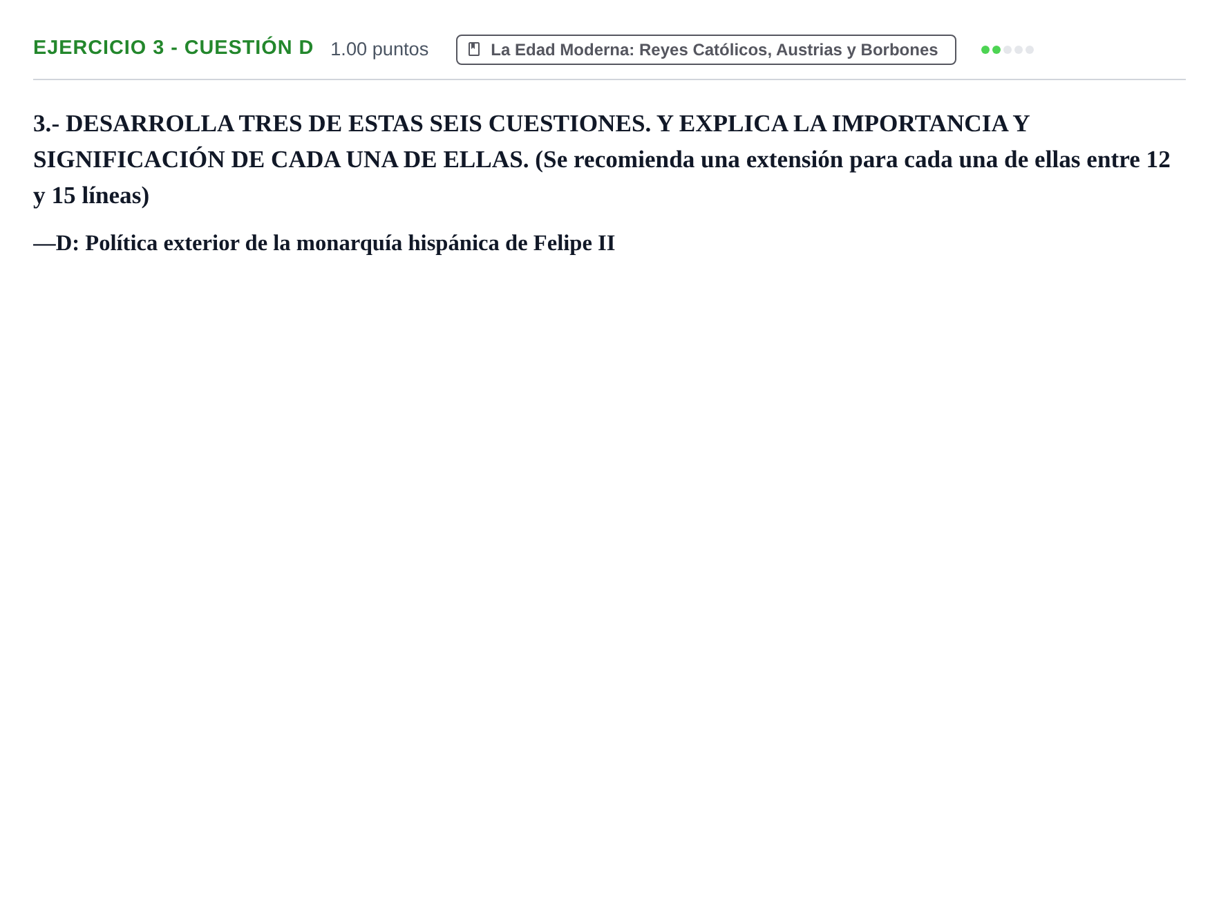 Enunciado: Ejercicio 3 - Cuestión D · Historia de España PAU Extremadura Ordinaria 2021