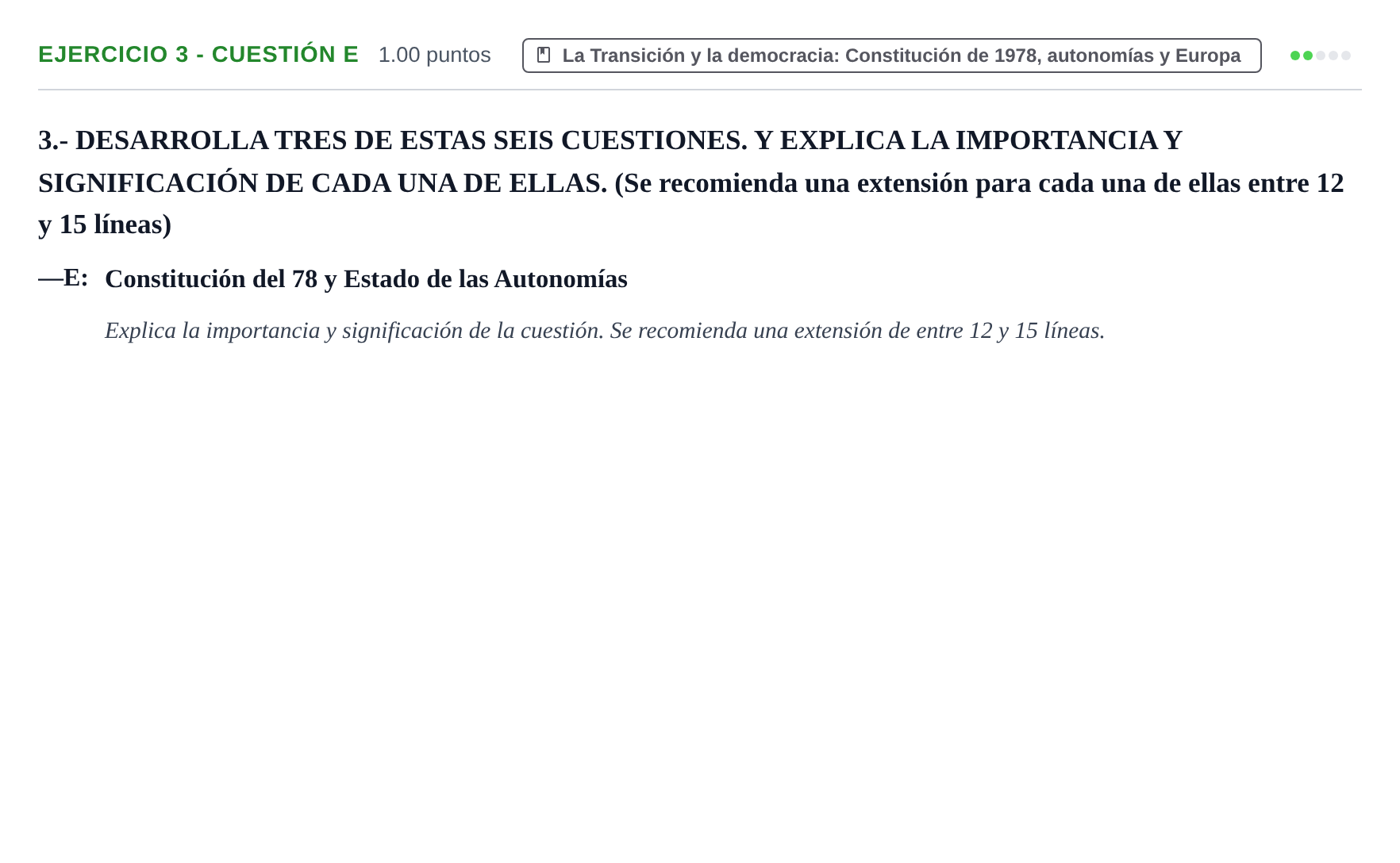 Enunciado: Ejercicio 3 - Cuestión E · Historia de España PAU Extremadura Ordinaria 2021