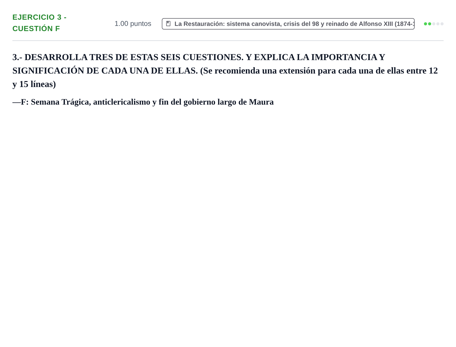 Enunciado: Ejercicio 3 - Cuestión F · Historia de España PAU Extremadura Ordinaria 2021