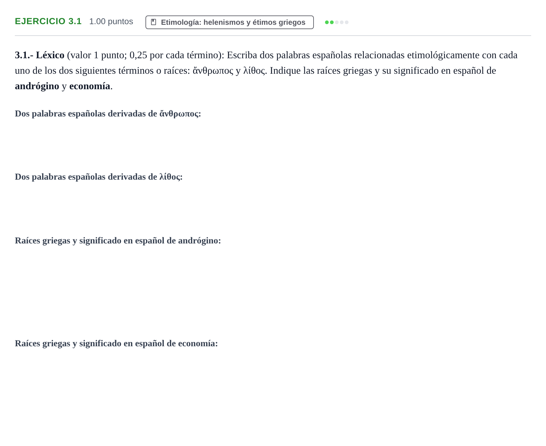 Enunciado: Ejercicio 3.1 · Griego II PAU Extremadura Ordinaria 2021