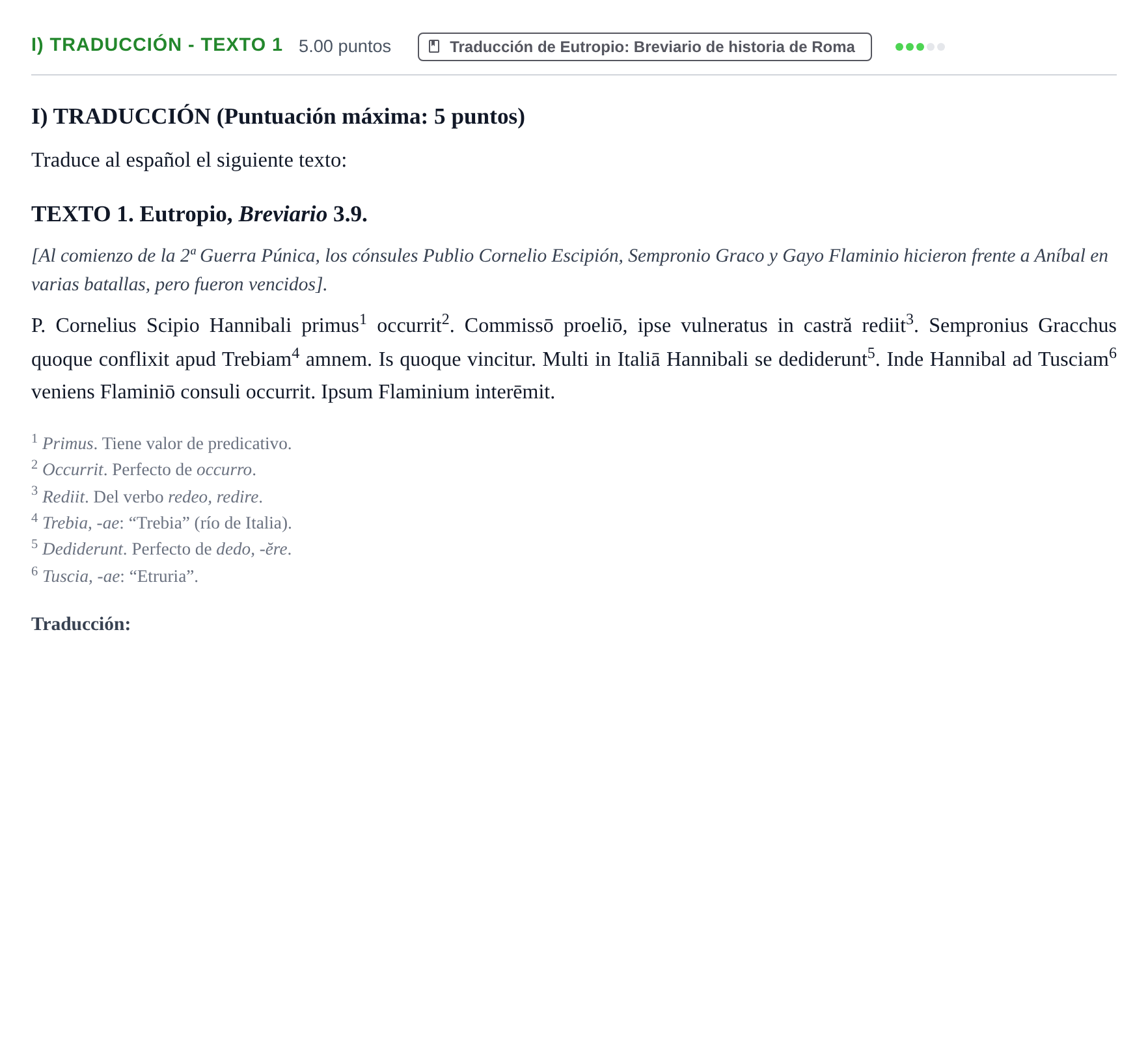 Enunciado: Ejercicio I) Traducción - Texto 1 · Latín II PAU Extremadura Ordinaria 2021