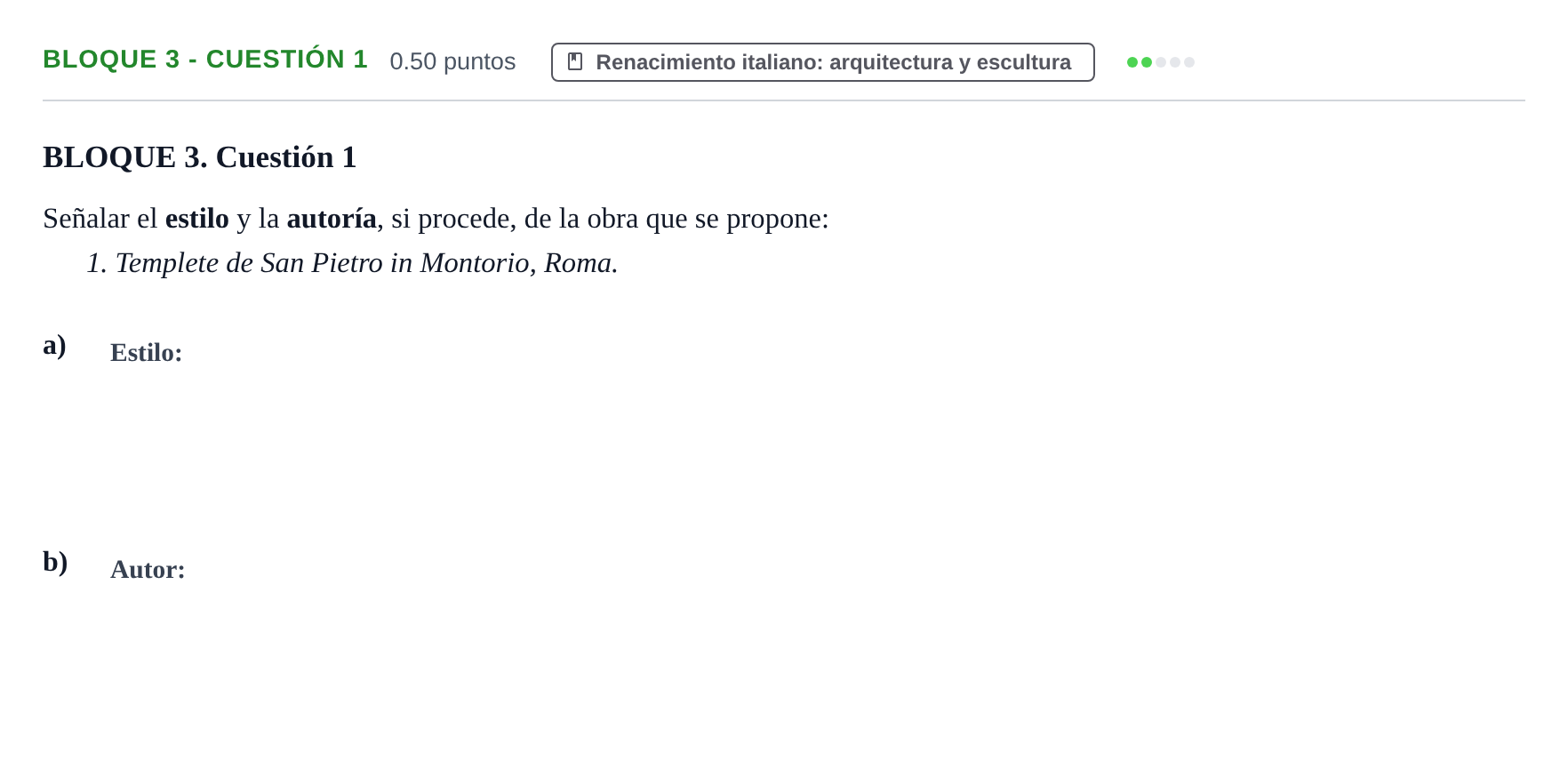 Enunciado: Bloque 3 - Cuestión 1 · Historia del Arte PAU Extremadura Ordinaria 2021