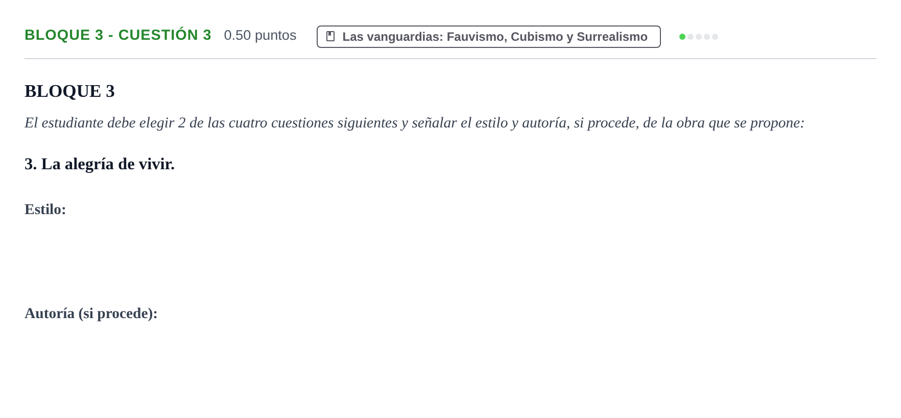 Enunciado: Bloque 3 - Cuestión 3 · Historia del Arte PAU Extremadura Ordinaria 2021