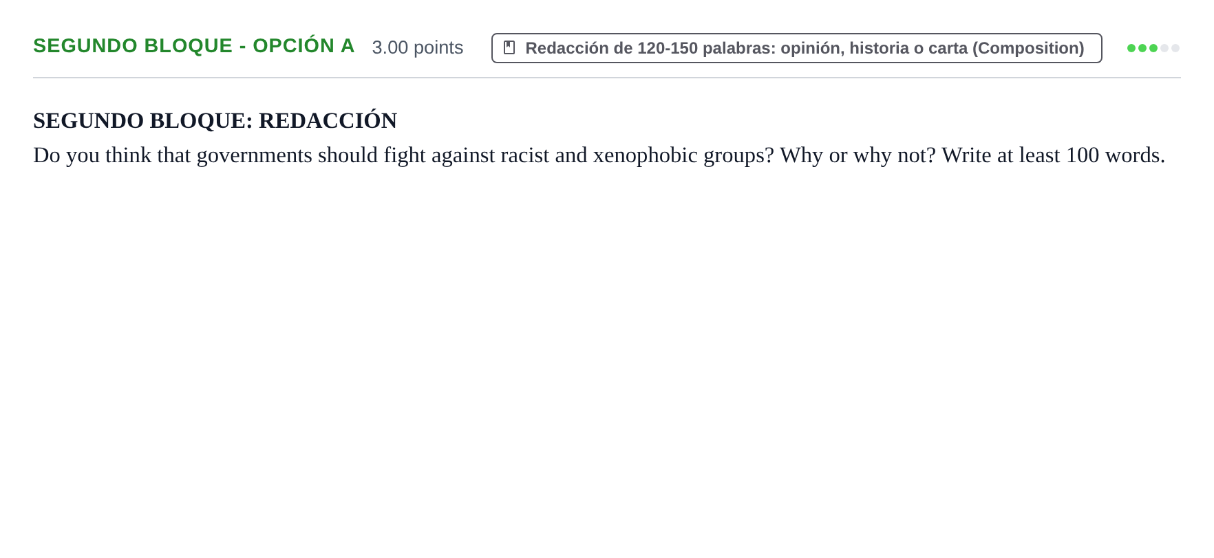 Enunciado: Ejercicio Segundo Bloque - Opción a · Inglés PAU Extremadura Ordinaria 2021