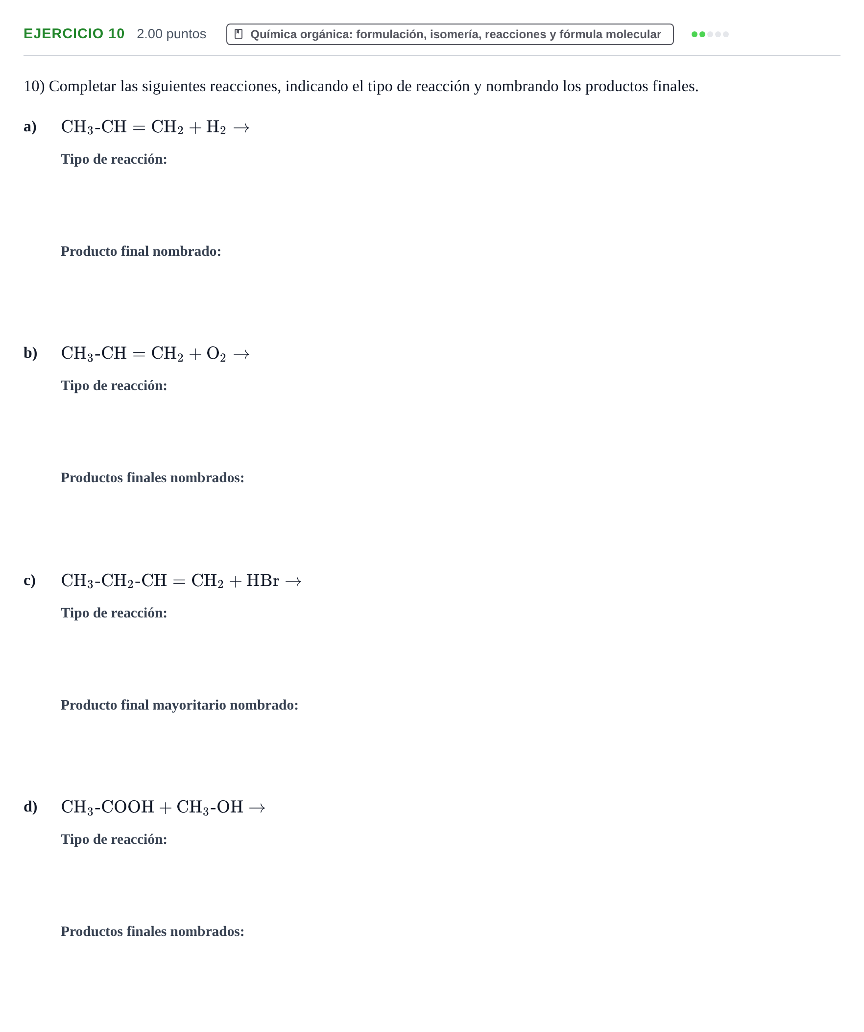 Enunciado: Problema 10 · Química PAU Extremadura Ordinaria 2021
