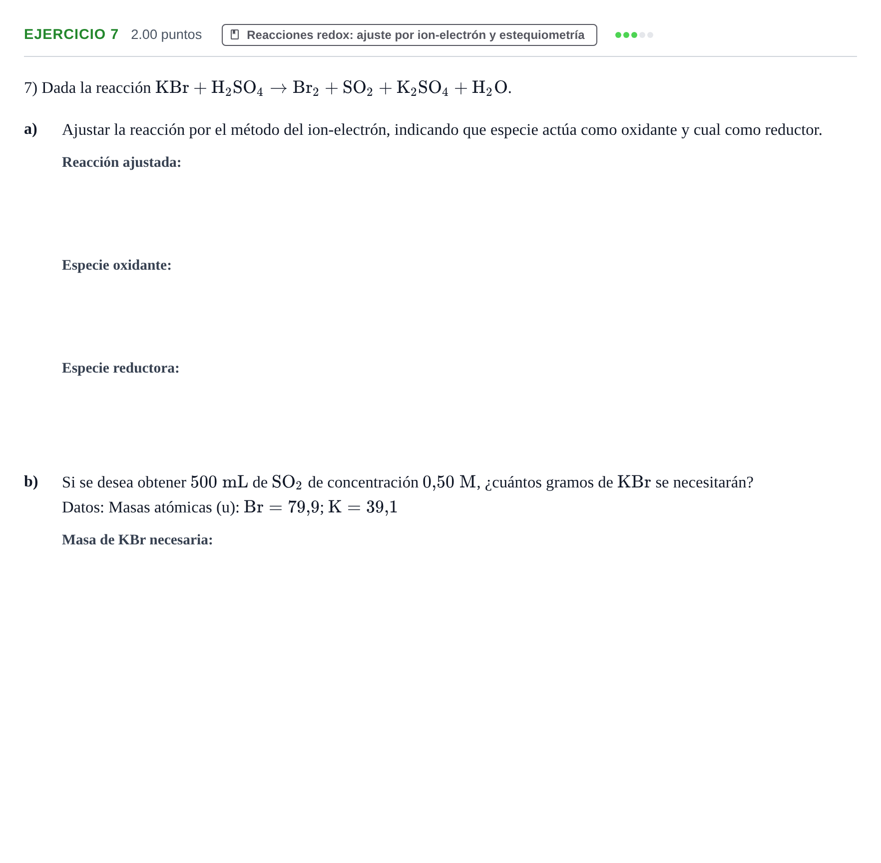 Enunciado: Problema 7 · Química PAU Extremadura Ordinaria 2021