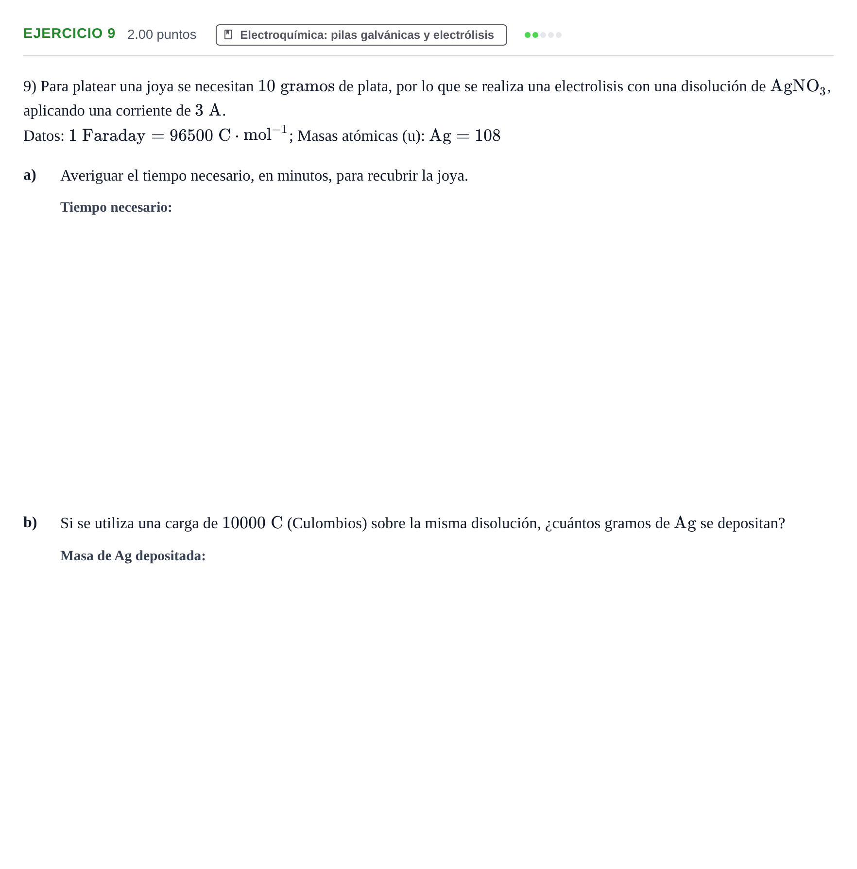 Enunciado: Problema 9 · Química PAU Extremadura Ordinaria 2021