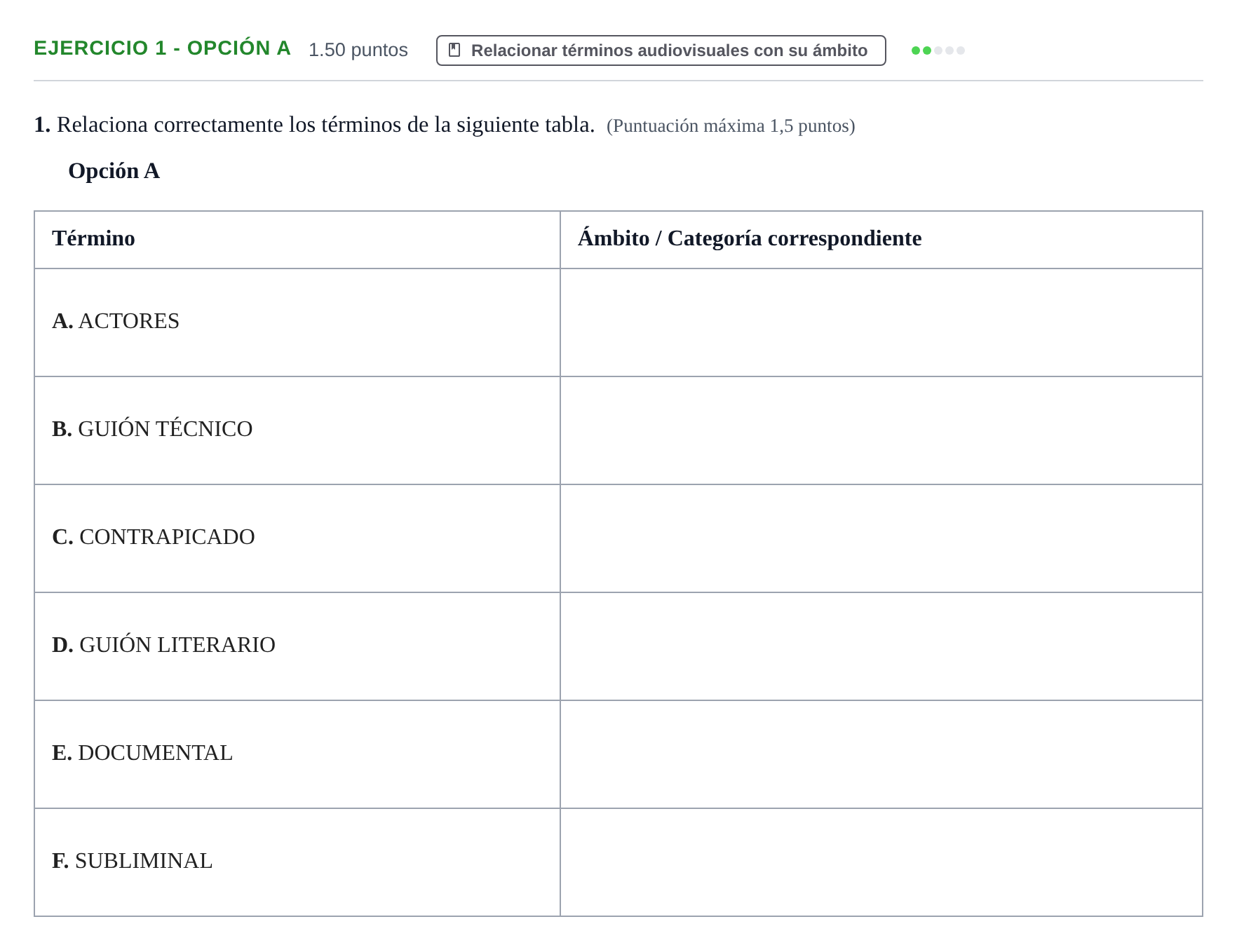 Enunciado: Ejercicio 1 - Opción A · Cultura Audiovisual II PAU Extremadura Extraordinaria 2021