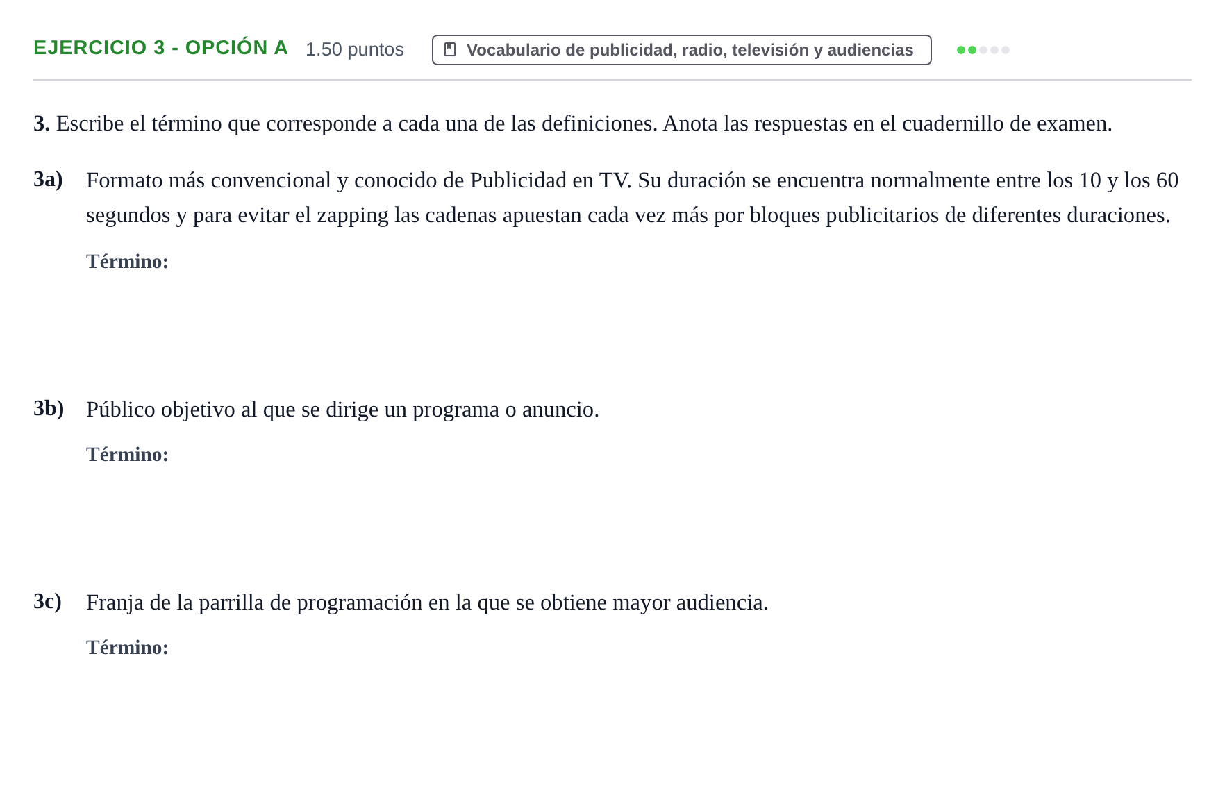 Enunciado: Ejercicio 3 - Opción A · Cultura Audiovisual II PAU Extremadura Extraordinaria 2021