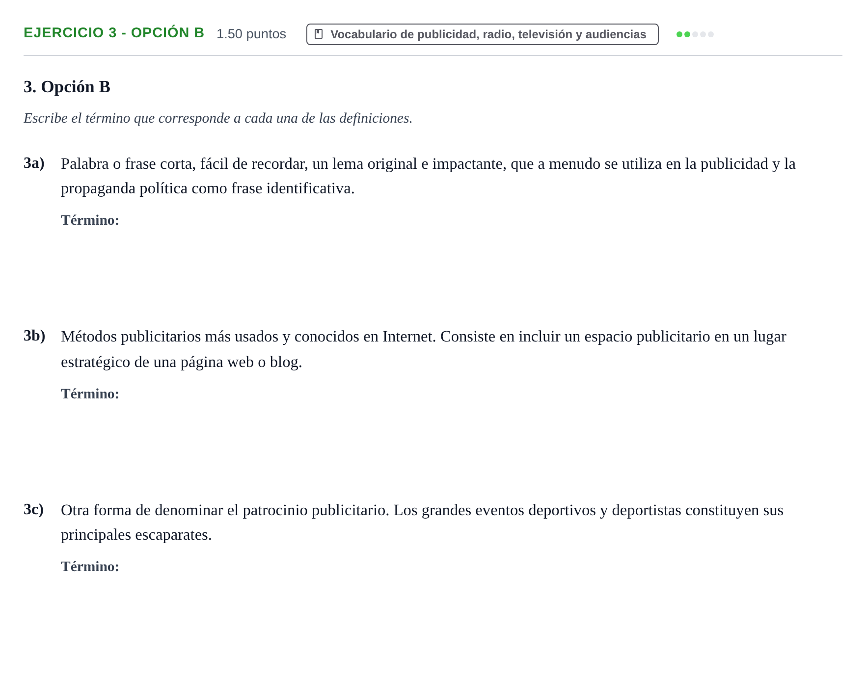 Enunciado: Ejercicio 3 - Opción B · Cultura Audiovisual II PAU Extremadura Extraordinaria 2021