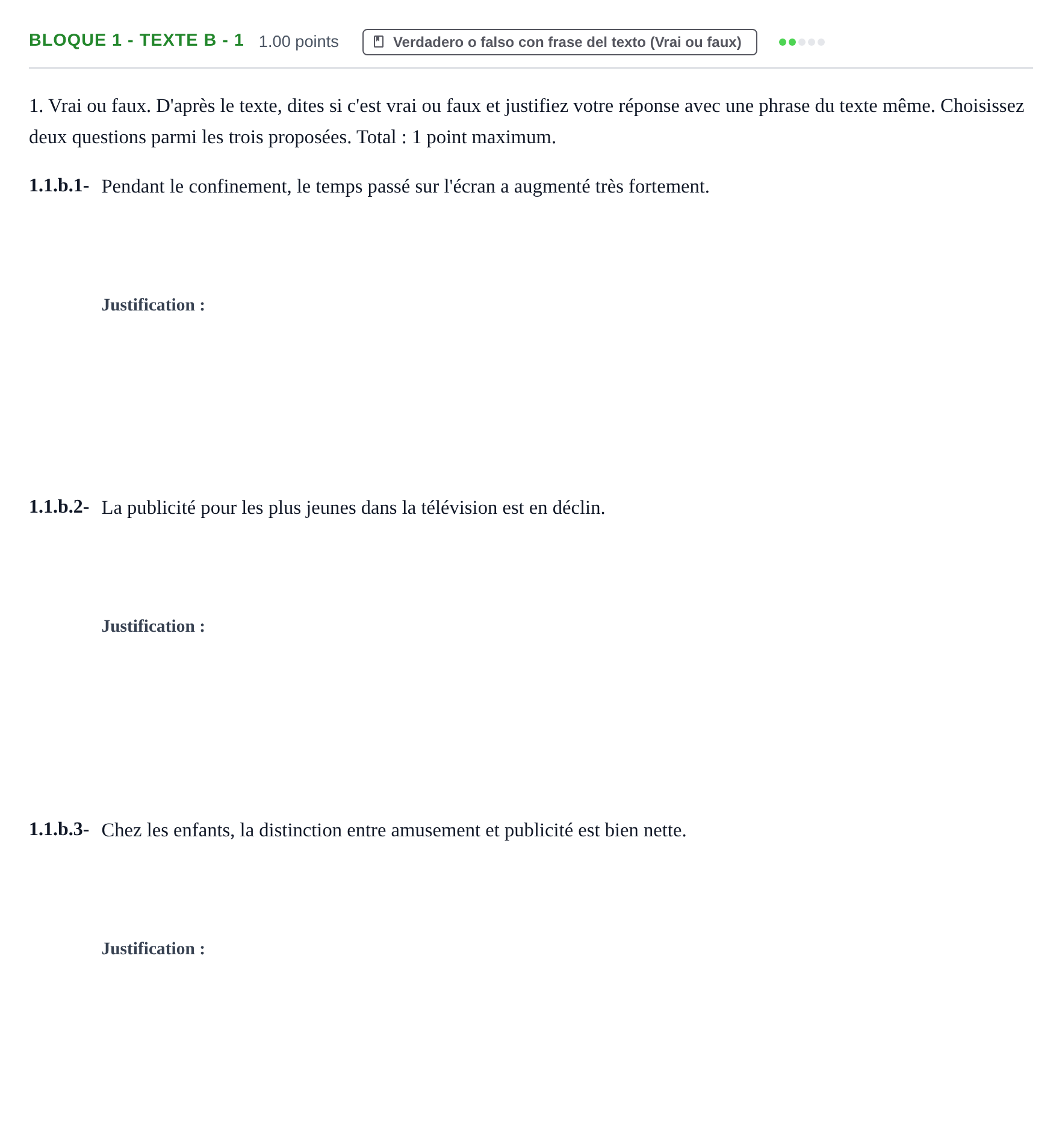 Enunciado: Bloque 1 - Texte B - 1 · Francés PAU Extremadura Extraordinaria 2021