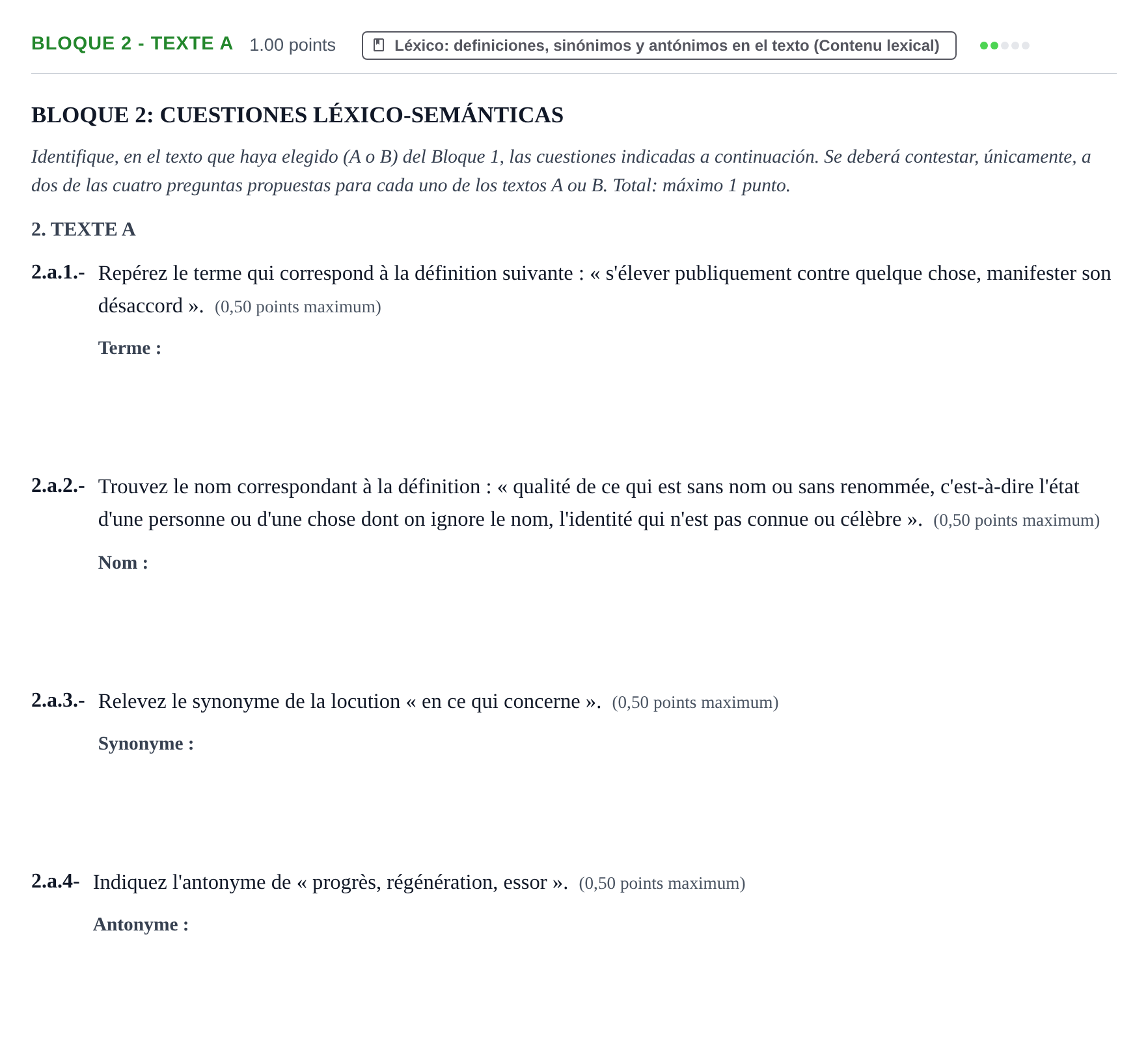Enunciado: Bloque 2 - Texte A · Francés PAU Extremadura Extraordinaria 2021