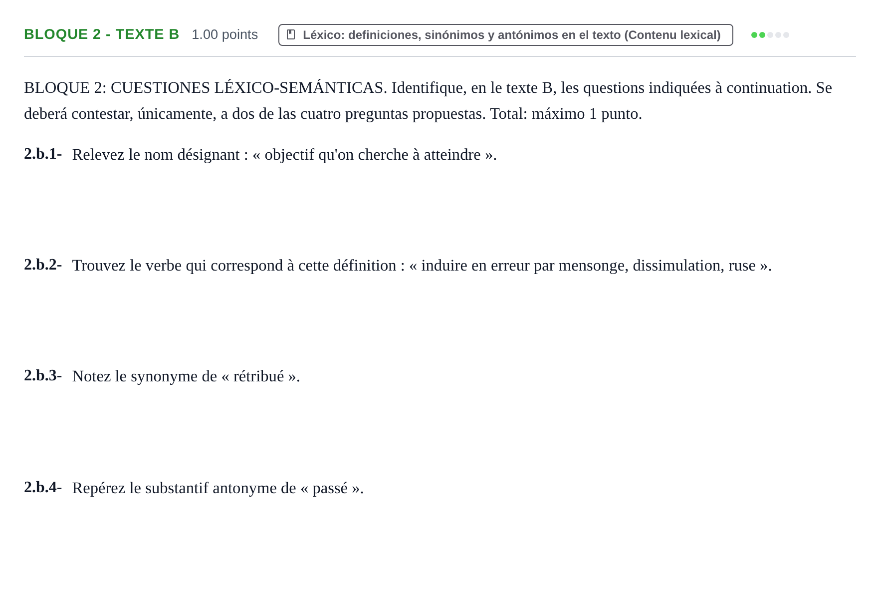 Enunciado: Bloque 2 - Texte B · Francés PAU Extremadura Extraordinaria 2021