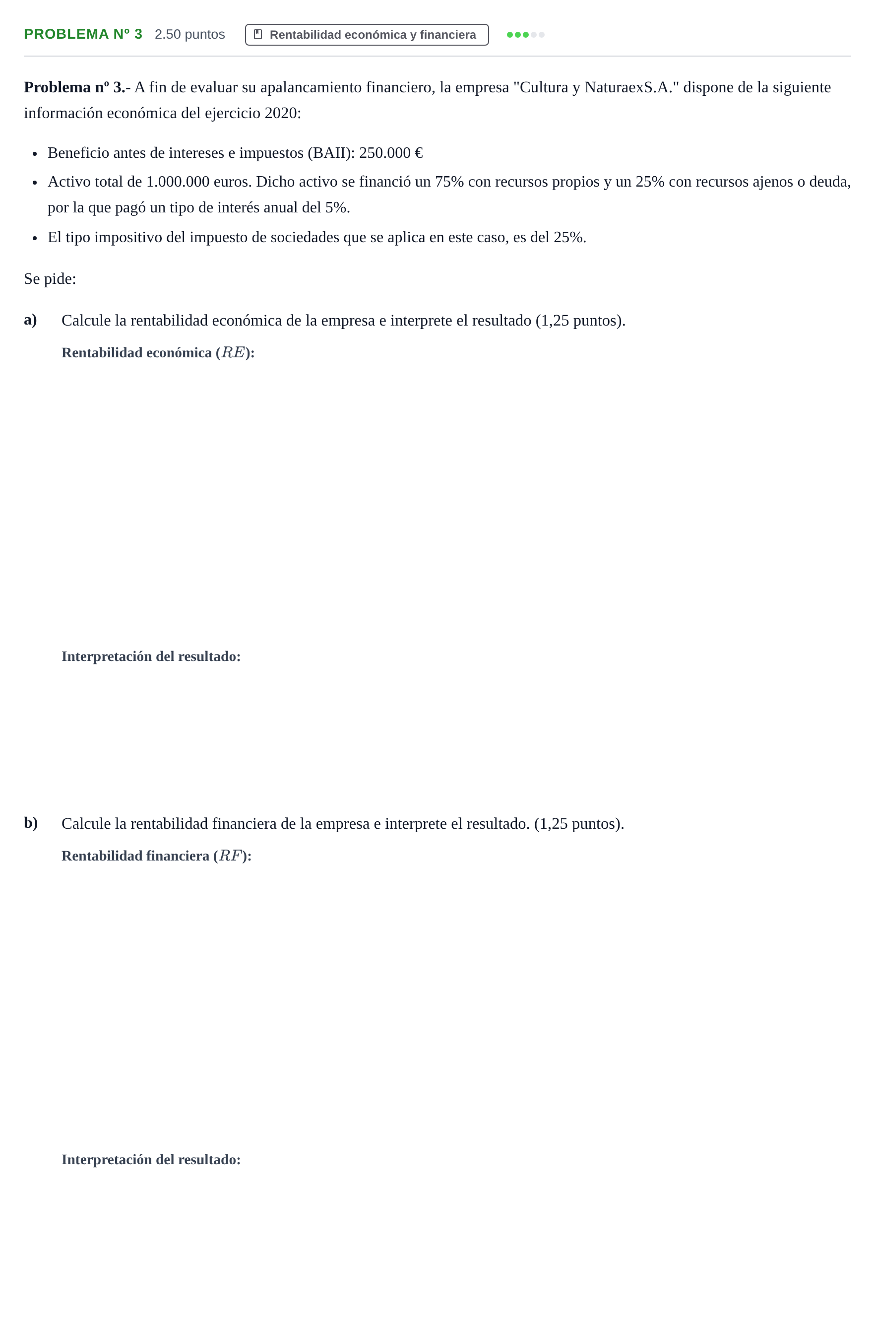 Enunciado: Problema nº 3 · Empresa y Diseño de Modelos de Negocio PAU Extremadura Extraordinaria 2021