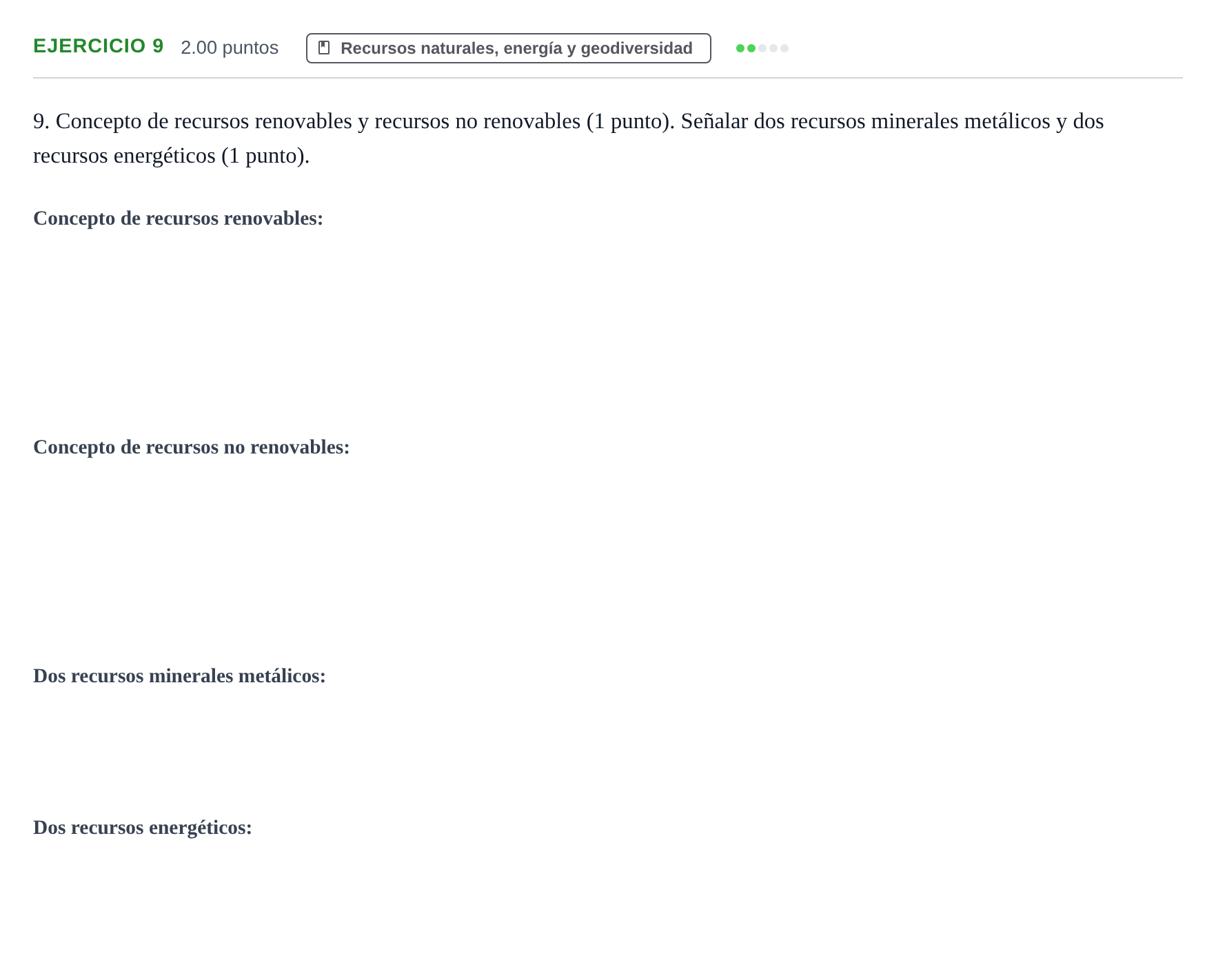 Enunciado: Problema 9 · Geología y Ciencias Ambientales PAU Extremadura Extraordinaria 2021