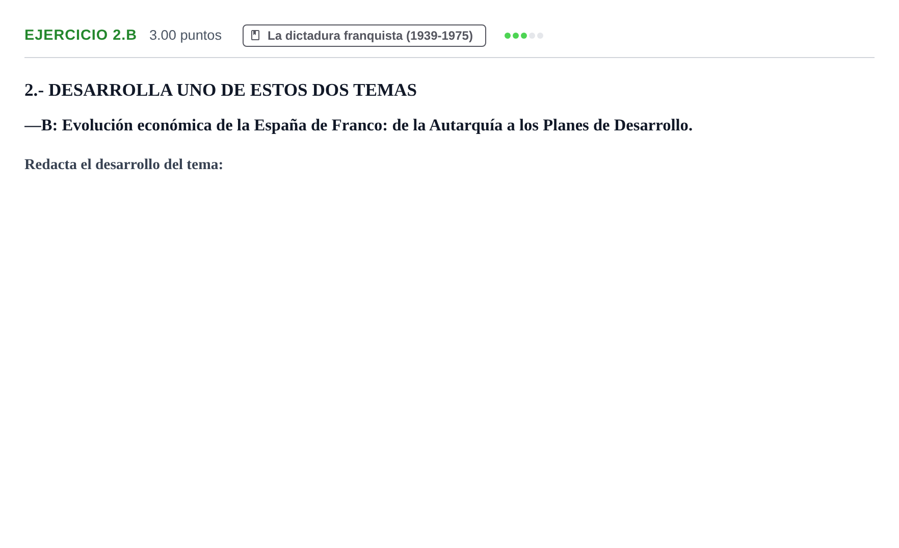Enunciado: Ejercicio 2.B · Historia de España PAU Extremadura Extraordinaria 2021