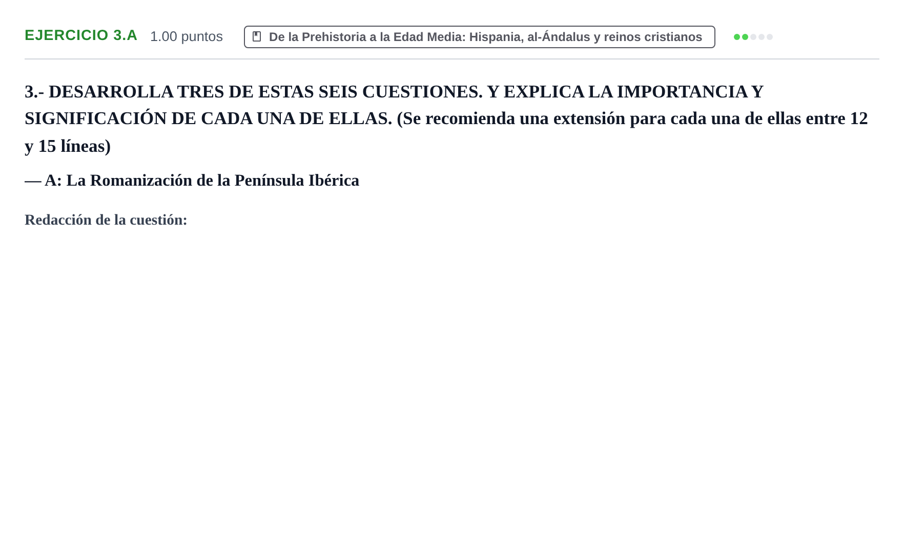Enunciado: Ejercicio 3.A · Historia de España PAU Extremadura Extraordinaria 2021